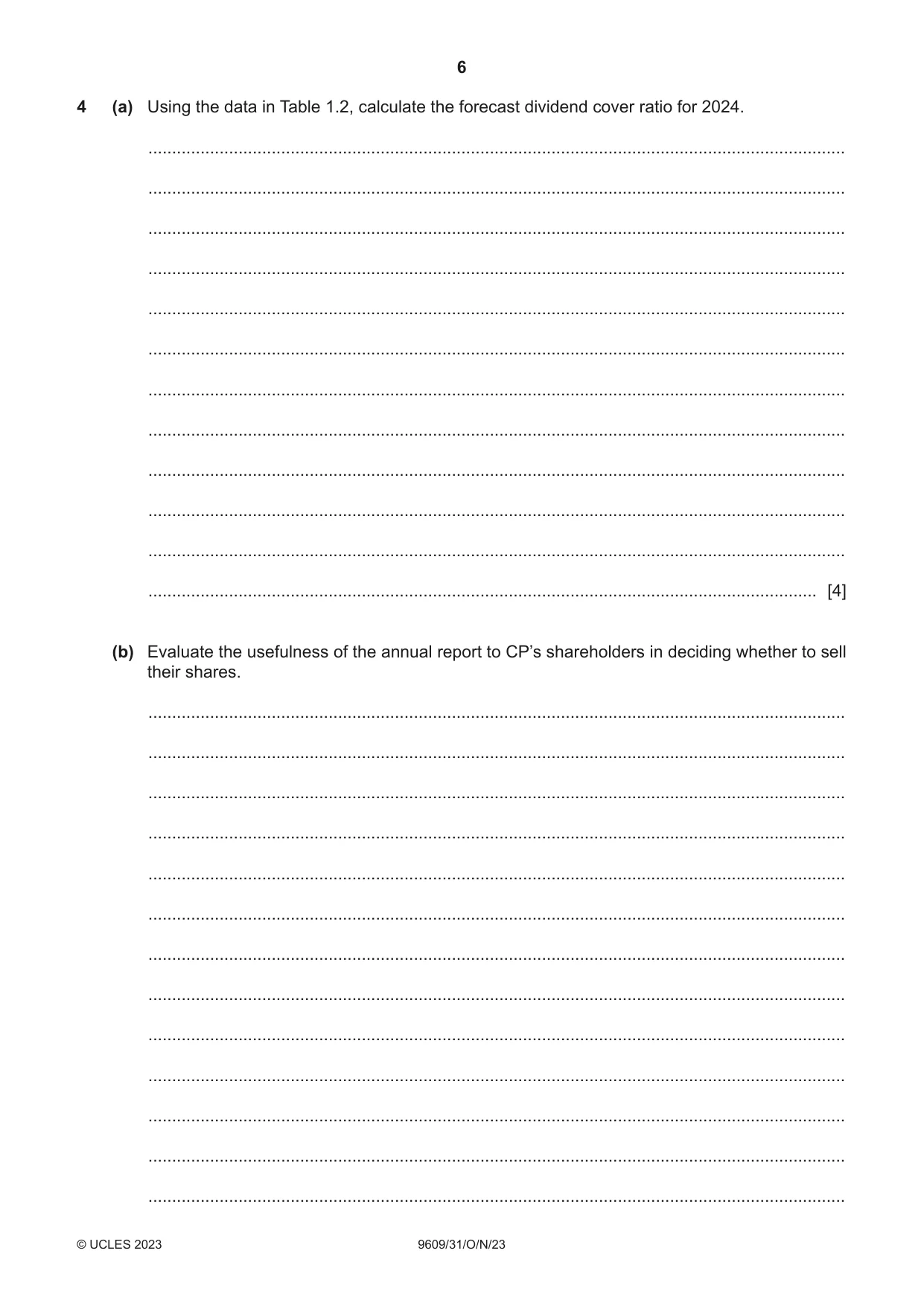 Cambridge A Level Business (for first examination in 2016) 9609 2023 Oct/Nov Paper 3 · Variant 1 question paper, page 6 of 12
