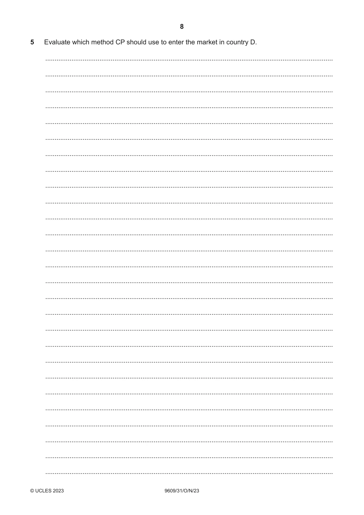 Cambridge A Level Business (for first examination in 2016) 9609 2023 Oct/Nov Paper 3 · Variant 1 question paper, page 8 of 12