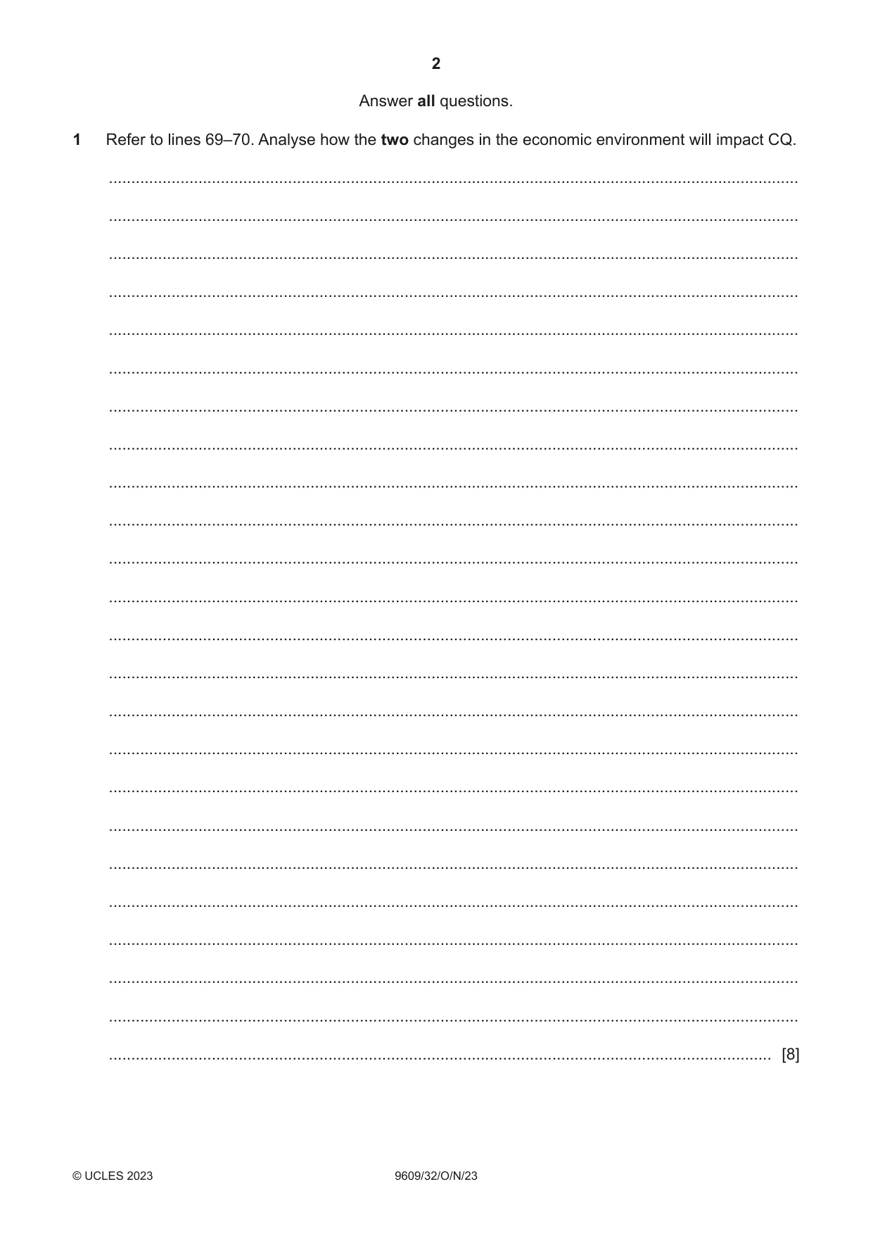 Cambridge A Level Business (for first examination in 2016) 9609 2023 Oct/Nov Paper 3 · Variant 2 question paper, page 2 of 12
