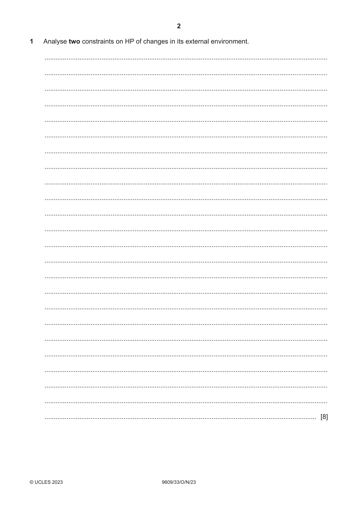 Cambridge A Level Business (for first examination in 2016) 9609 2023 Oct/Nov Paper 3 · Variant 3 question paper, page 2 of 12