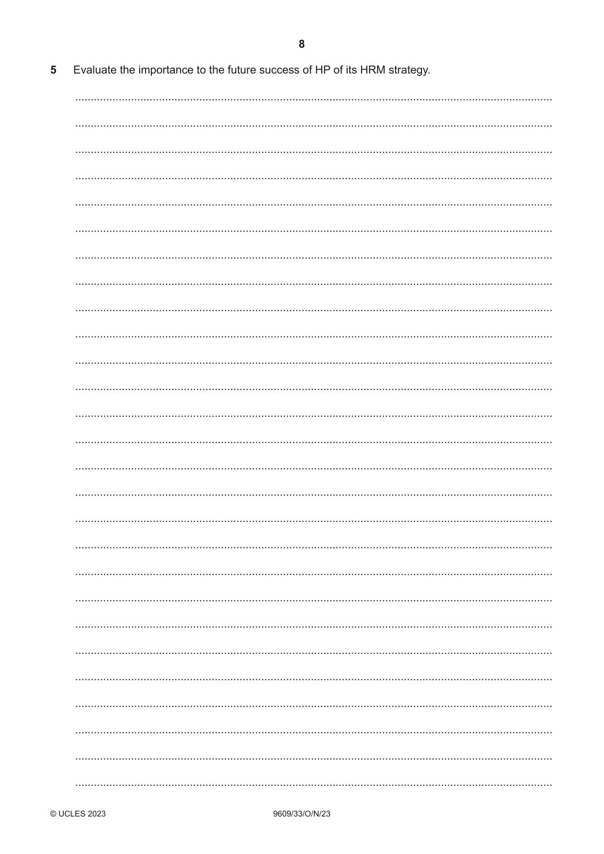 Cambridge A Level Business (for first examination in 2016) 9609 2023 Oct/Nov Paper 3 · Variant 3 question paper, page 8 of 12
