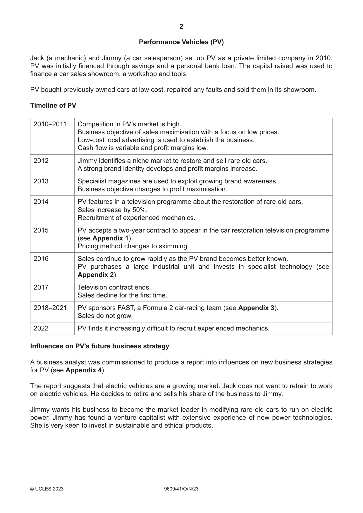 Cambridge A Level Business (for first examination in 2016) 9609 2023 Oct/Nov Paper 4 · Variant 1 question paper, page 2 of 4
