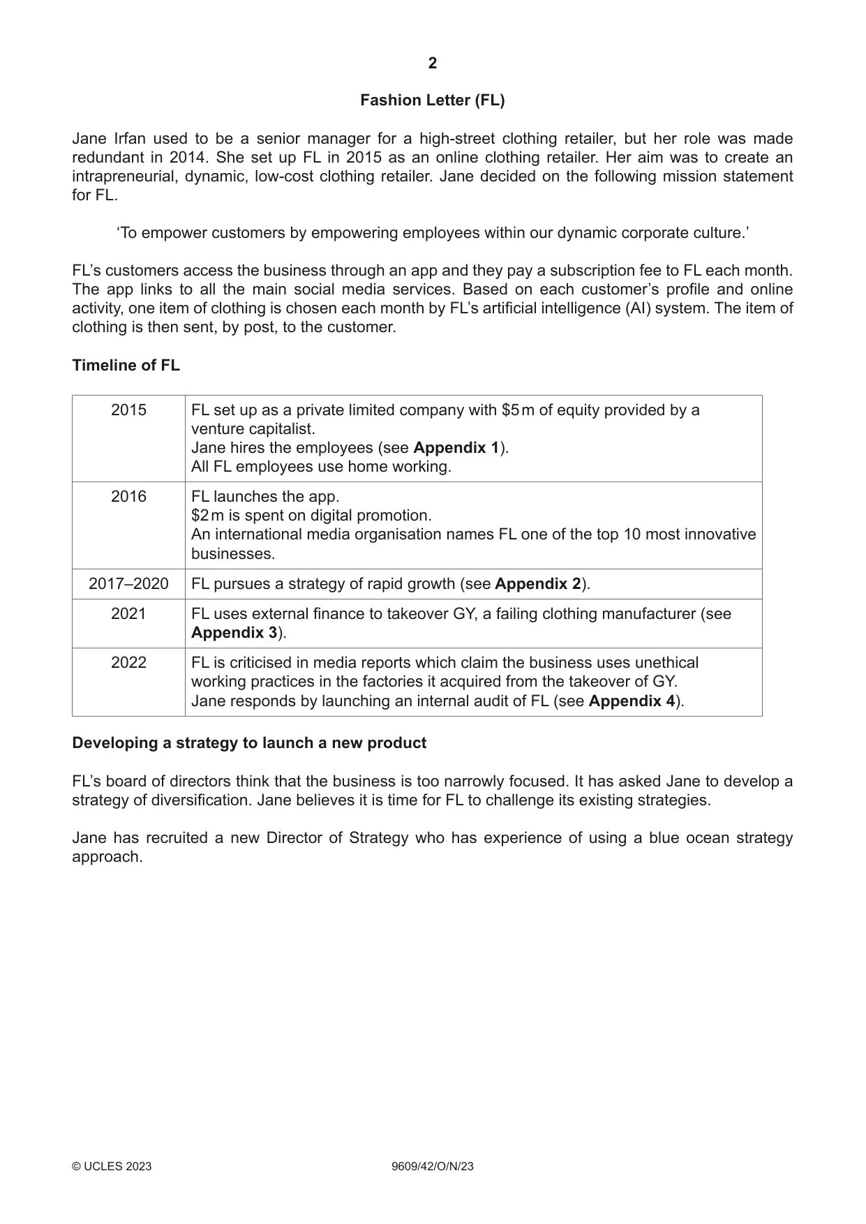 Cambridge A Level Business (for first examination in 2016) 9609 2023 Oct/Nov Paper 4 · Variant 2 question paper, page 2 of 4