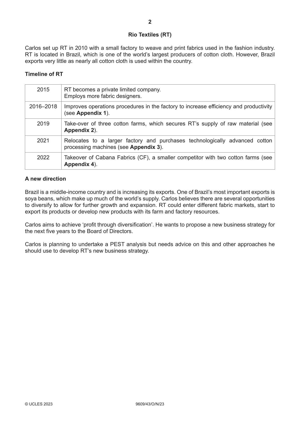 Cambridge A Level Business (for first examination in 2016) 9609 2023 Oct/Nov Paper 4 · Variant 3 question paper, page 2 of 4