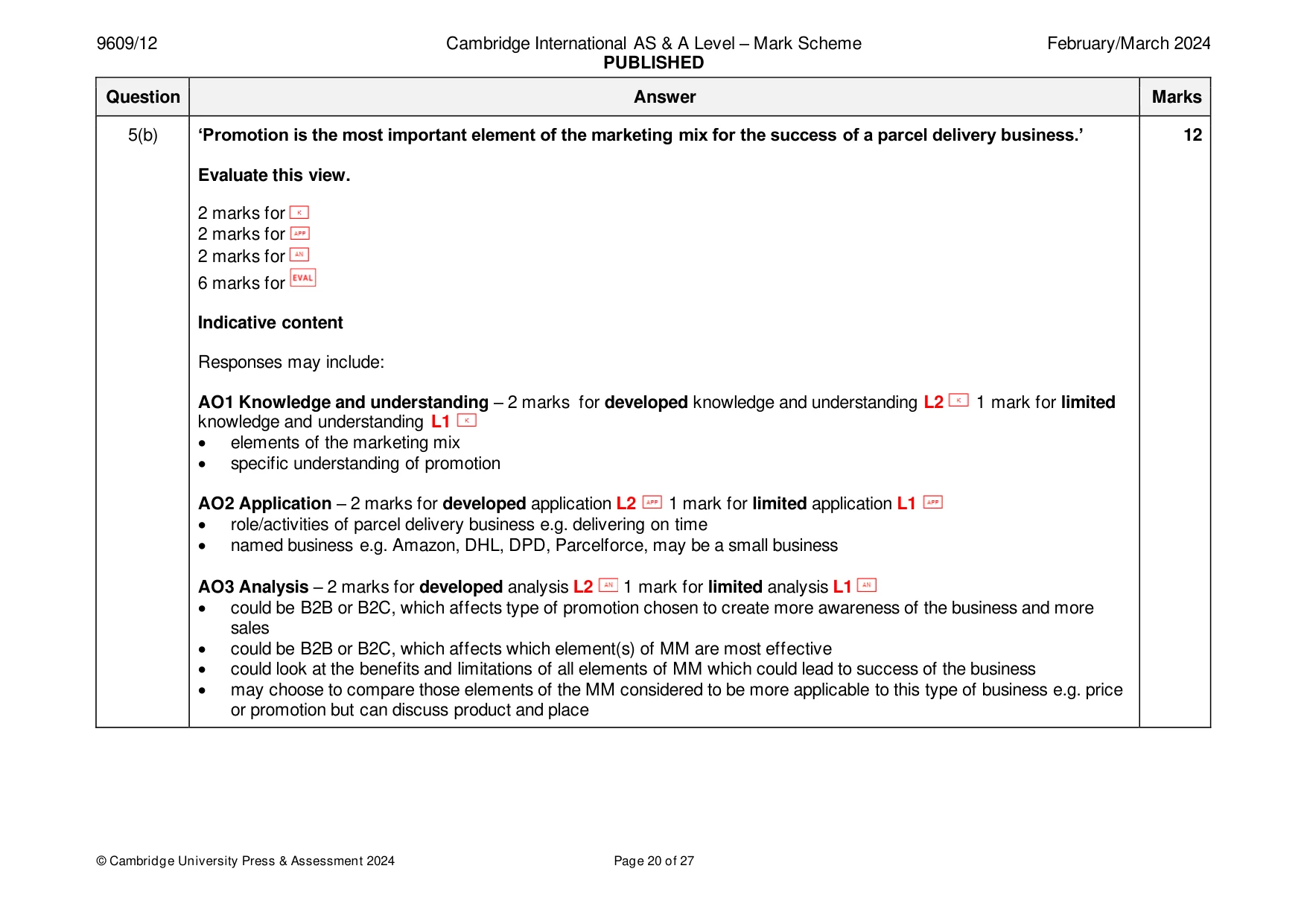 Mark scheme, page 20 of 27