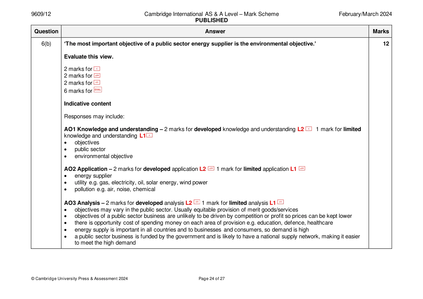 Mark scheme, page 24 of 27