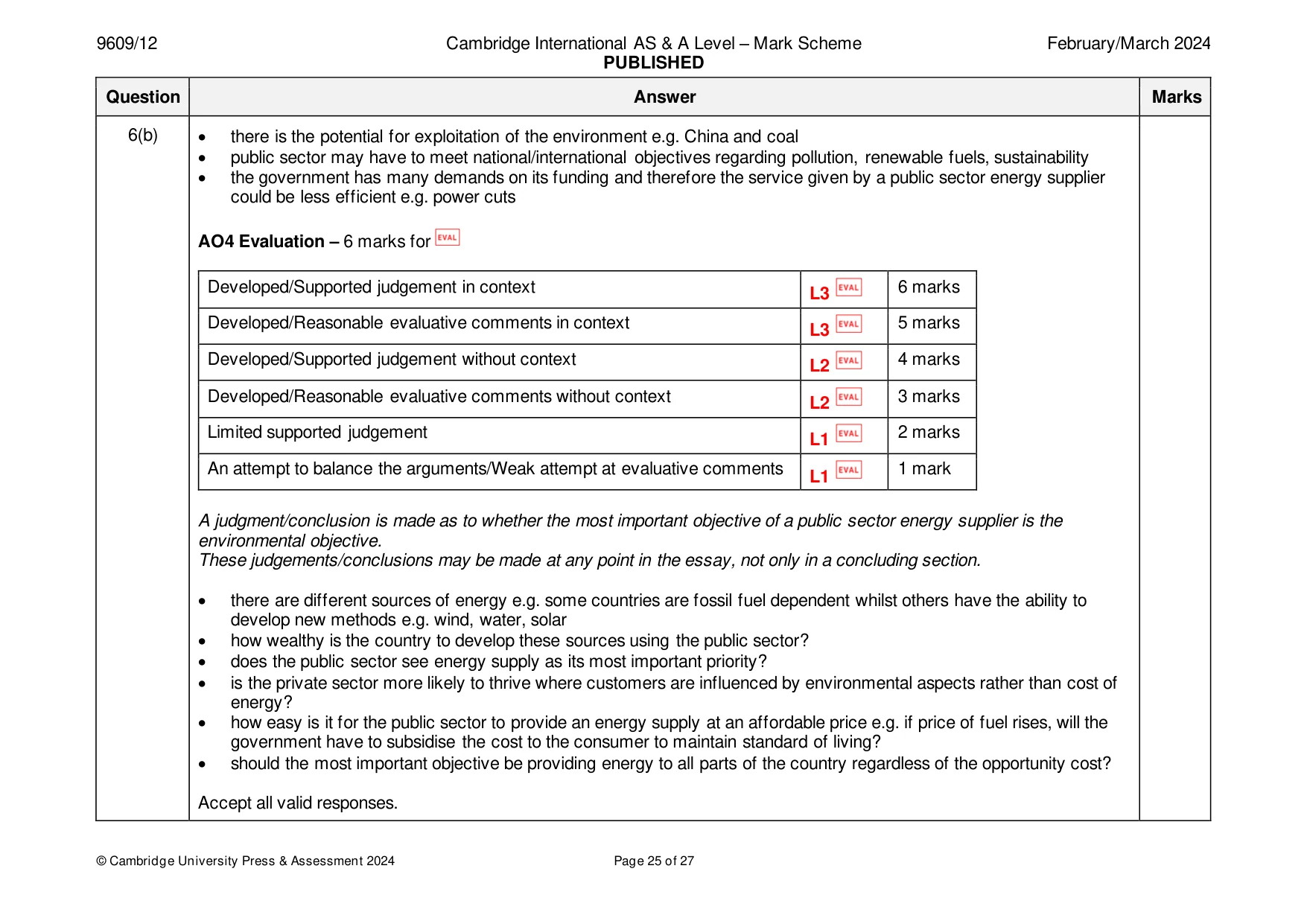Mark scheme, page 25 of 27