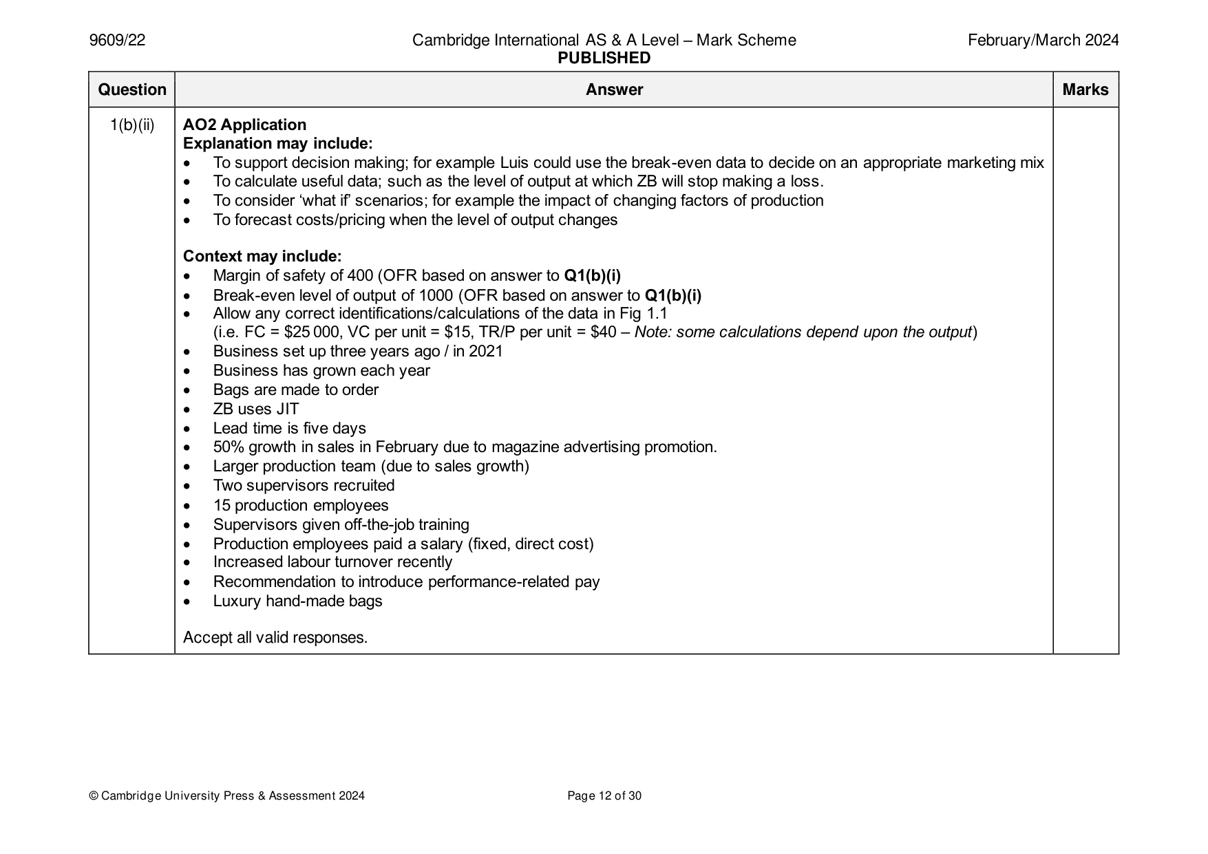 Mark scheme, page 12 of 30