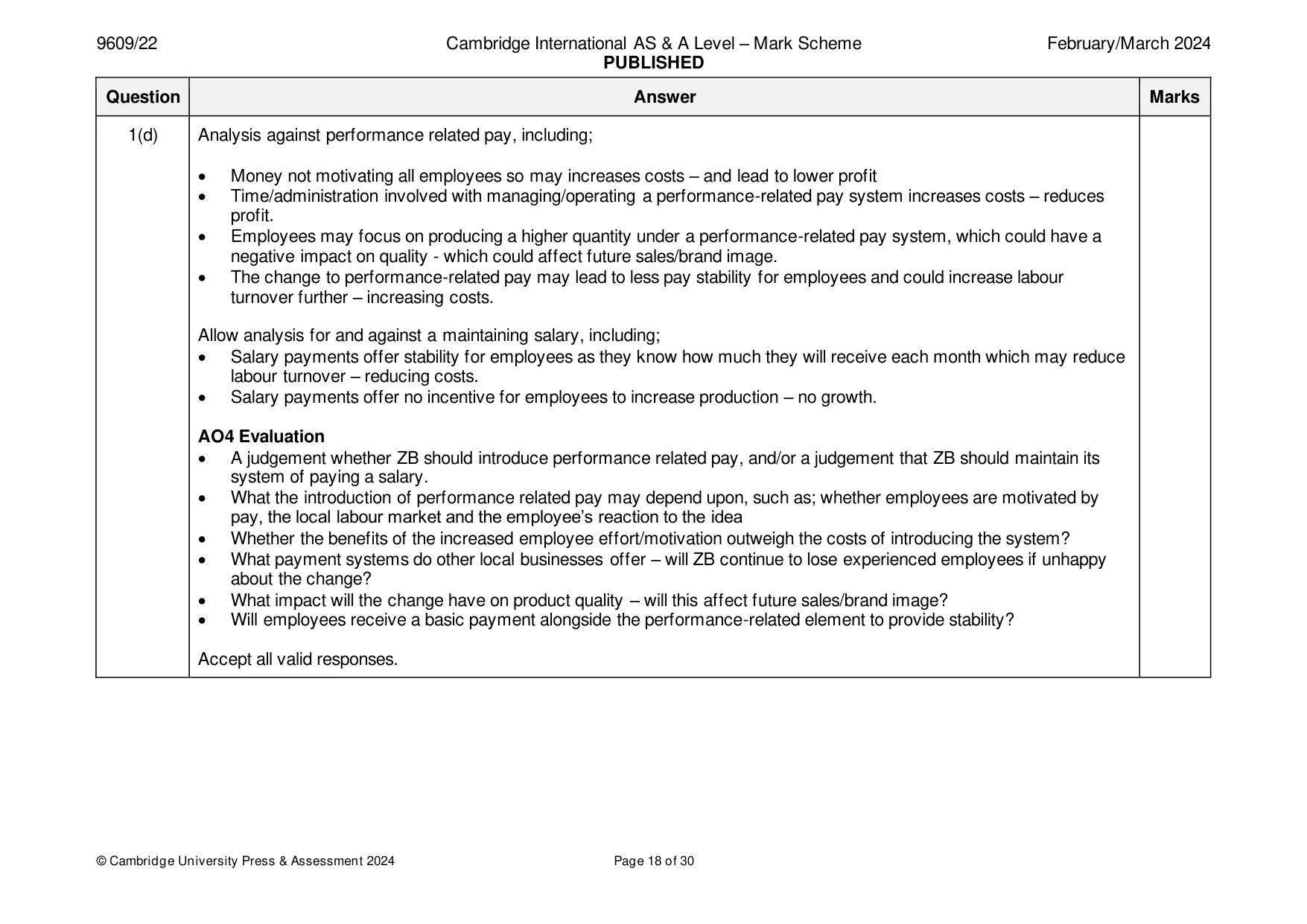 Mark scheme, page 18 of 30