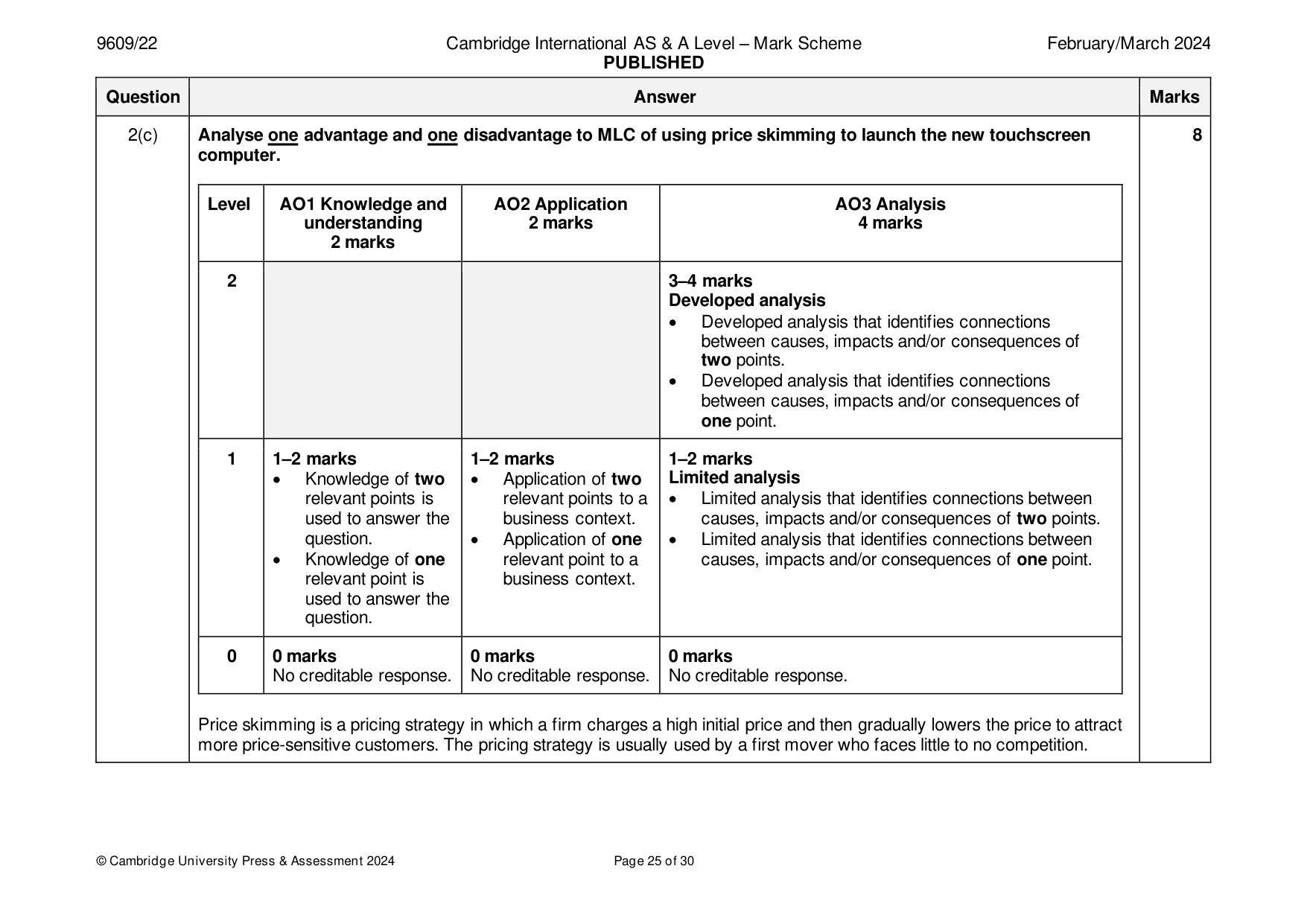 Mark scheme, page 25 of 30