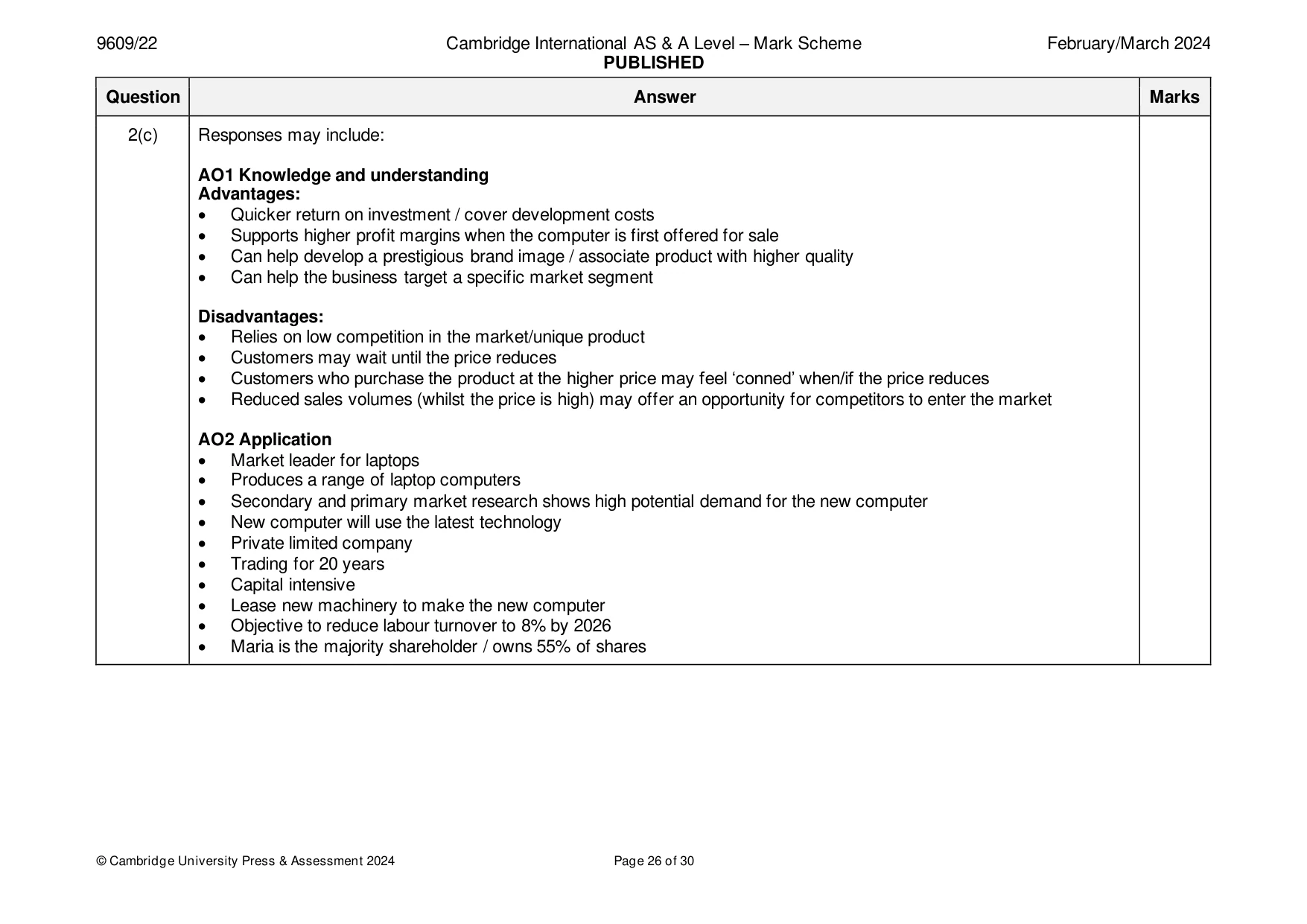 Mark scheme, page 26 of 30