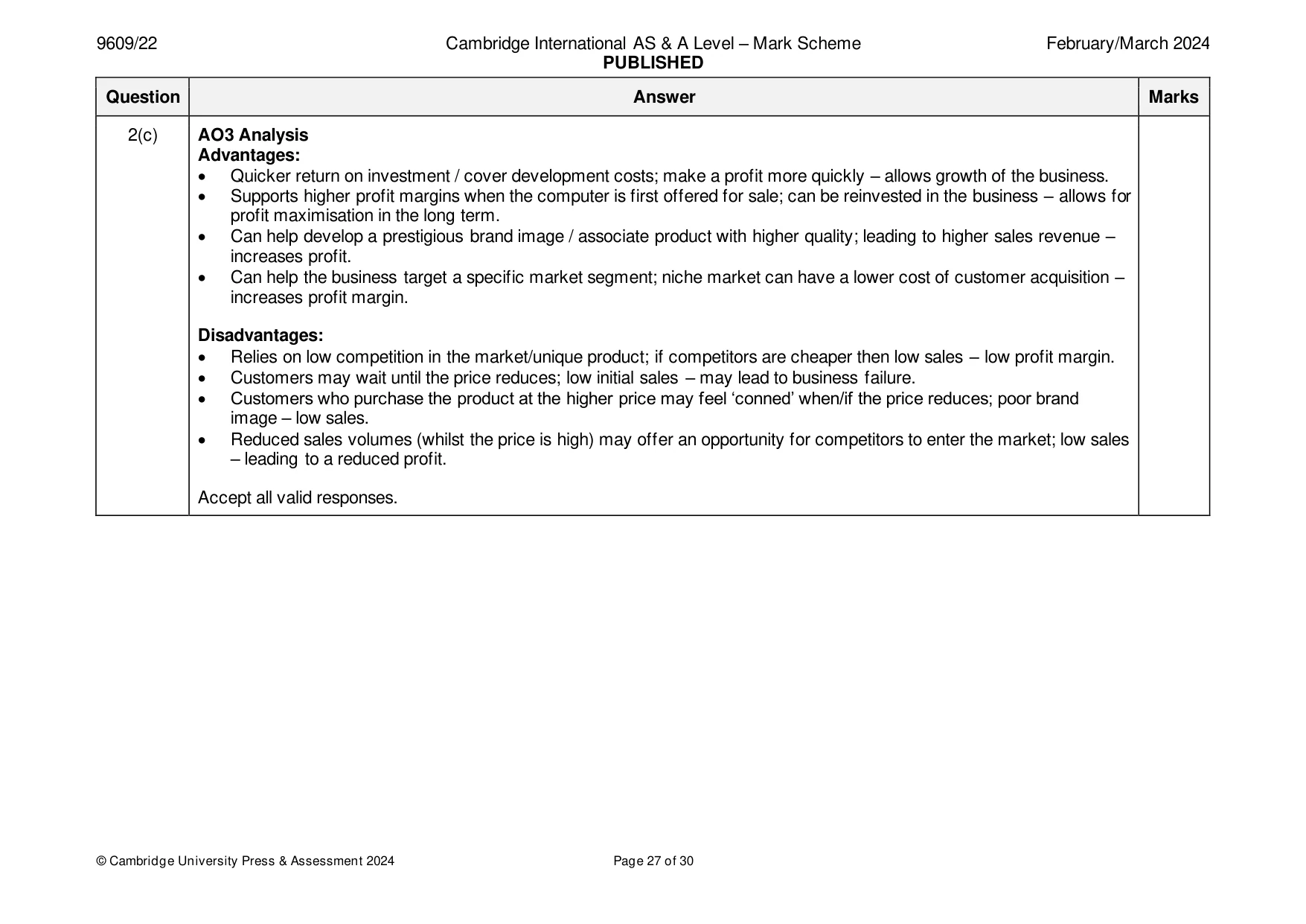 Mark scheme, page 27 of 30