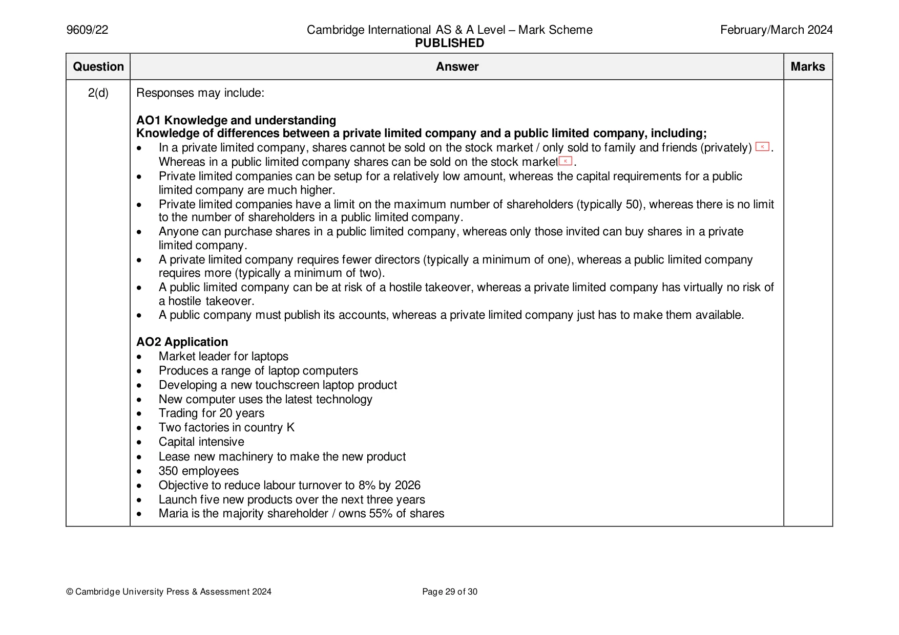 Mark scheme, page 29 of 30