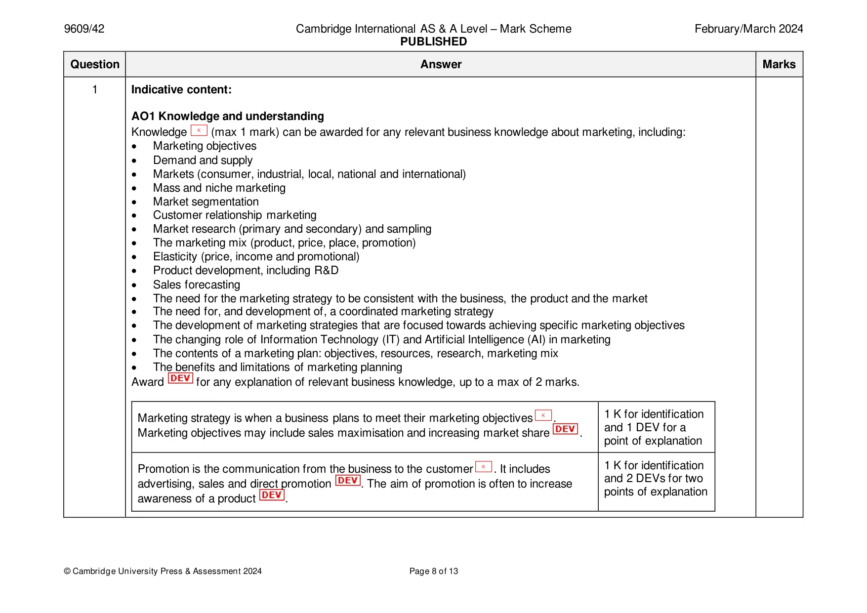 Mark scheme, page 8 of 13
