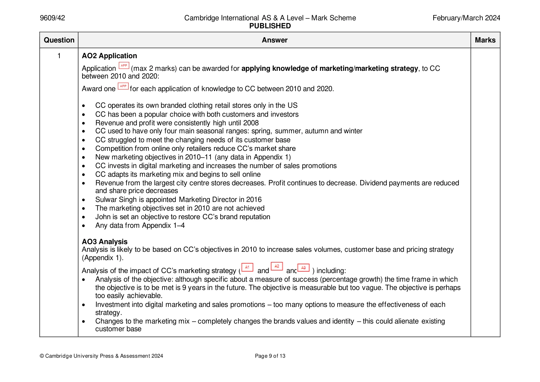 Mark scheme, page 9 of 13
