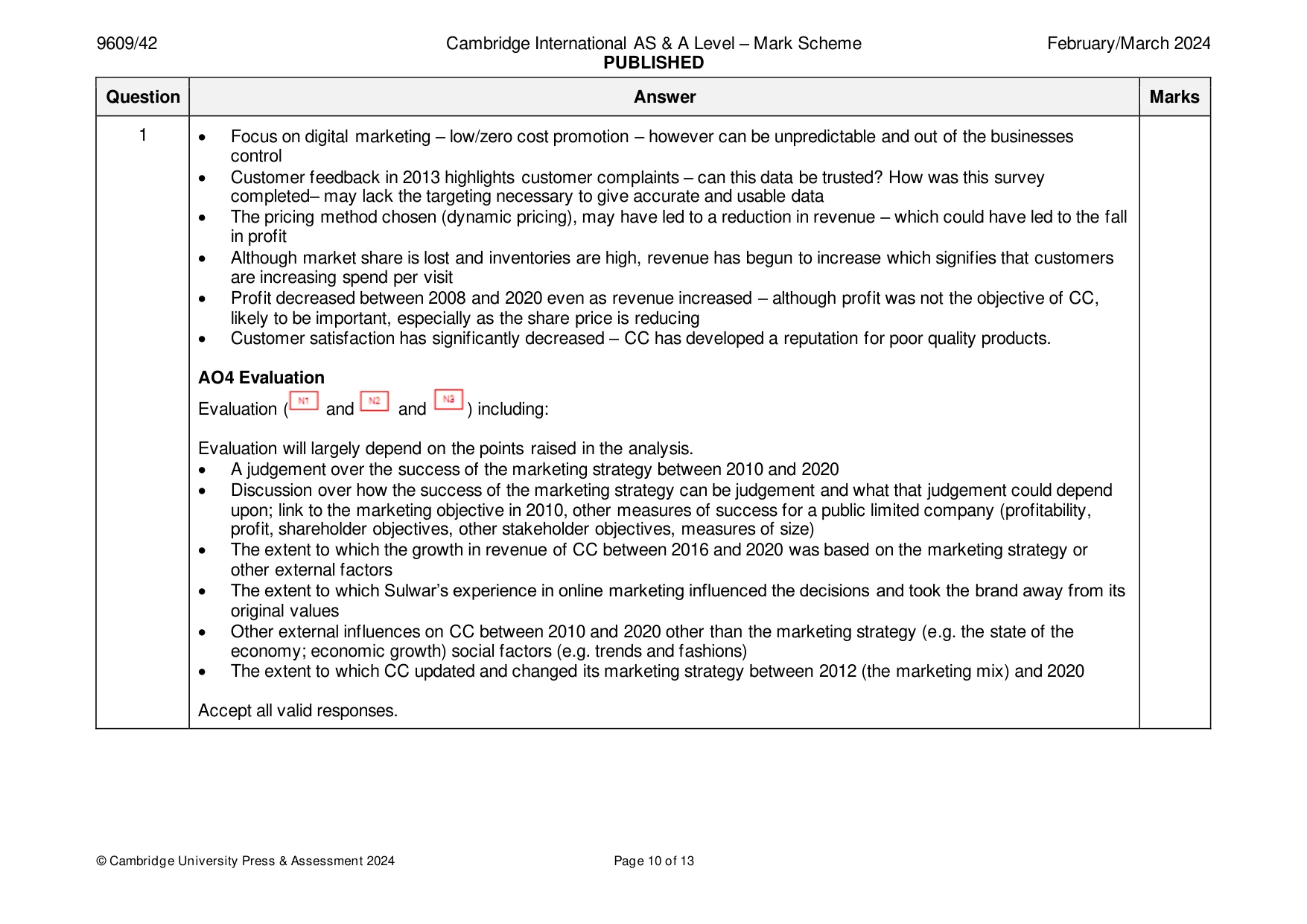 Mark scheme, page 10 of 13