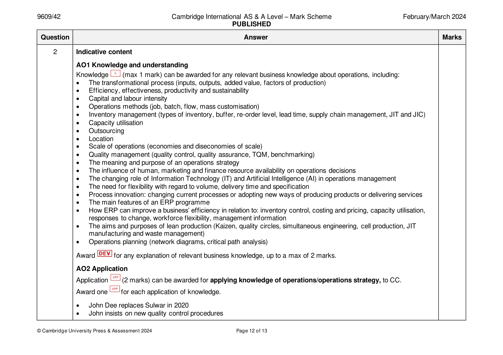 Mark scheme, page 12 of 13