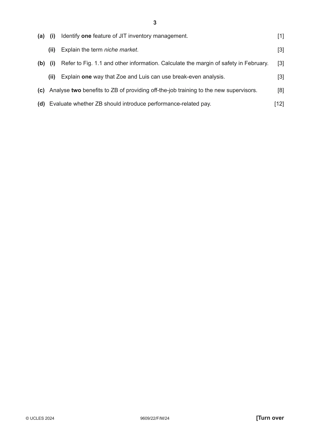 Cambridge A Level Business (for first examination in 2016) 9609 2024 Feb/March Paper 2 · Variant 2 question paper, page 3 of 4