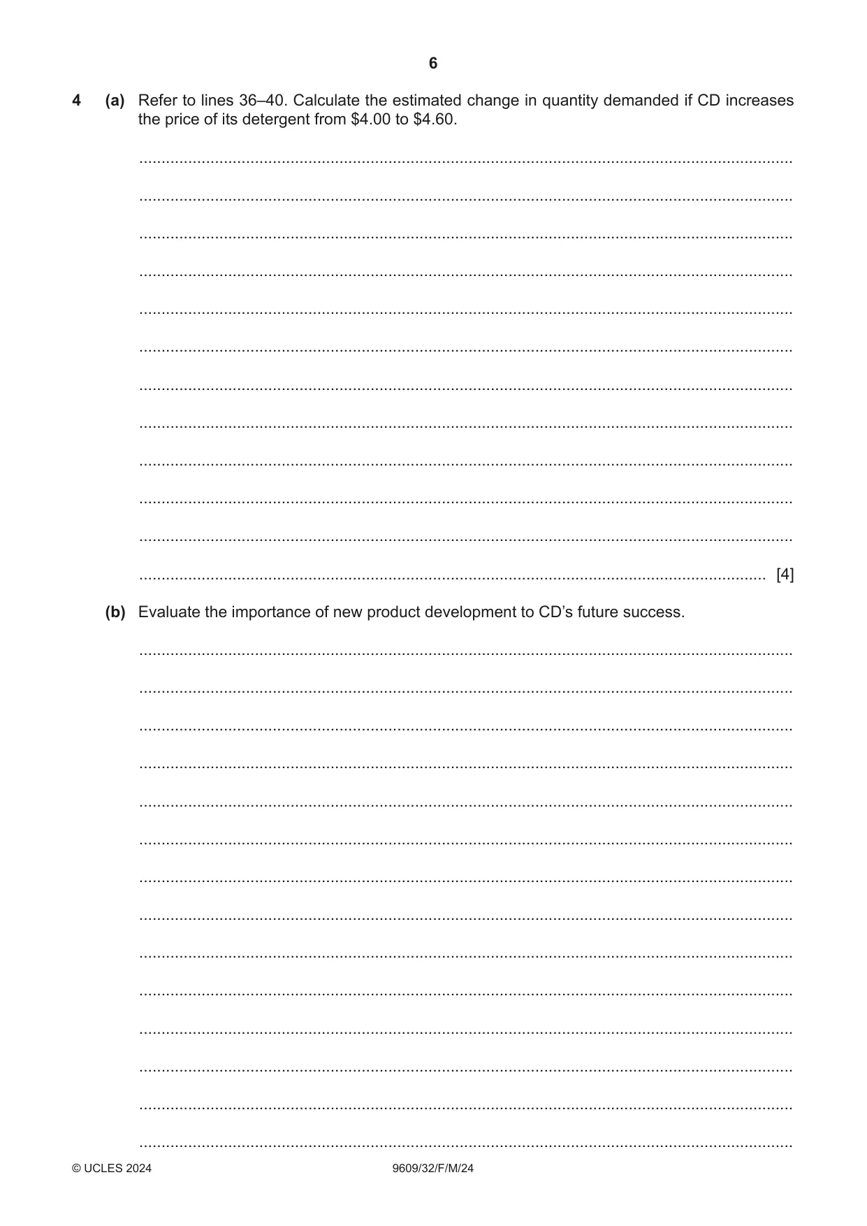Cambridge A Level Business (for first examination in 2016) 9609 2024 Feb/March Paper 3 · Variant 2 question paper, page 6 of 12