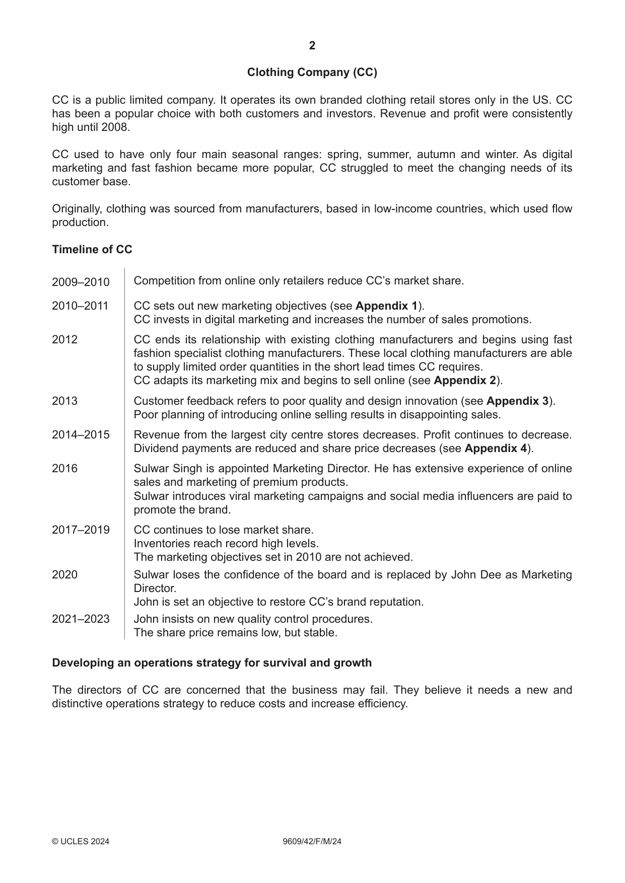 Cambridge A Level Business (for first examination in 2016) 9609 2024 Feb/March Paper 4 · Variant 2 question paper, page 2 of 4