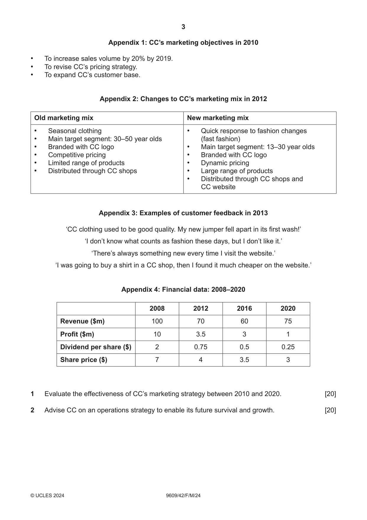 Cambridge A Level Business (for first examination in 2016) 9609 2024 Feb/March Paper 4 · Variant 2 question paper, page 3 of 4
