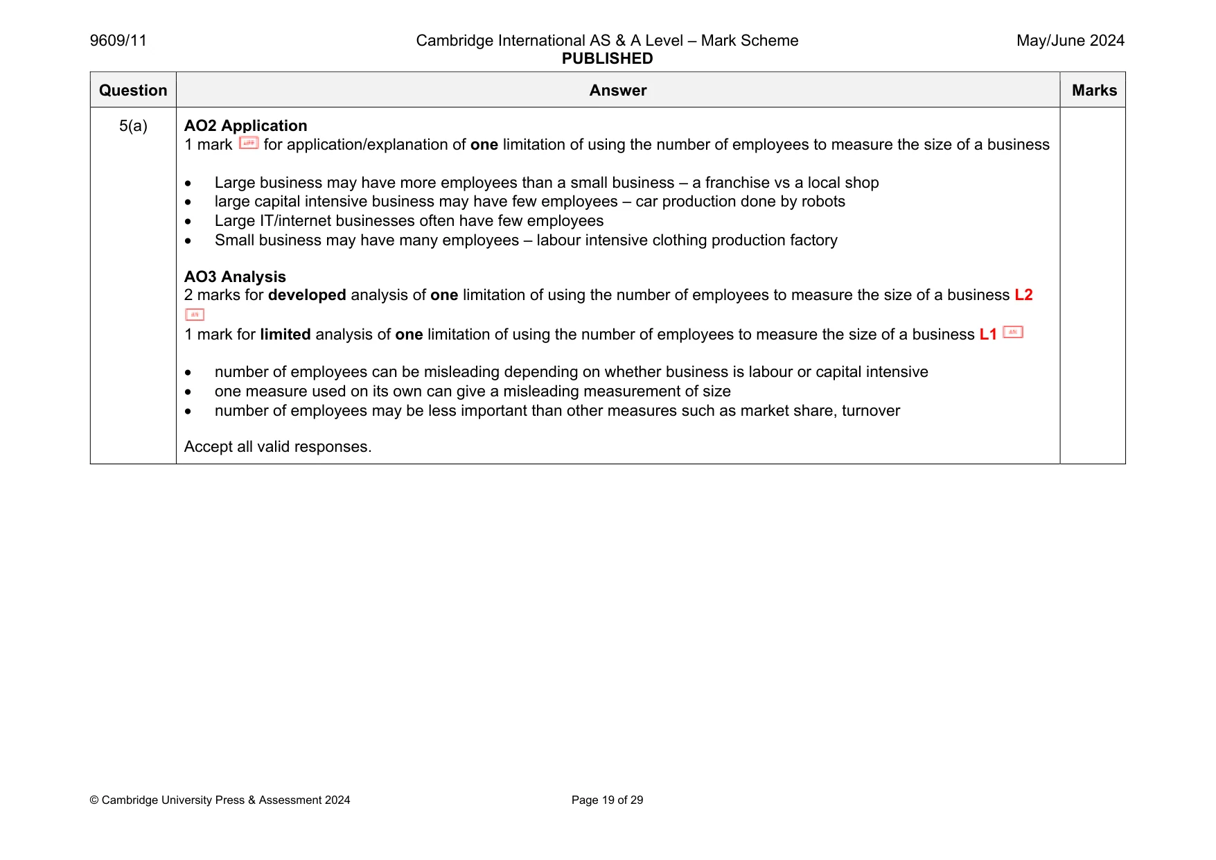 Mark scheme, page 19 of 29
