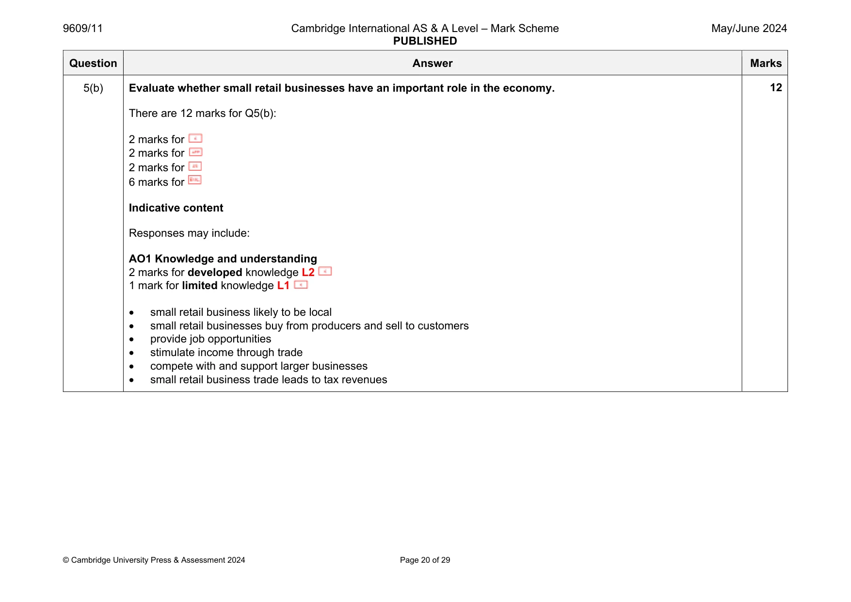 Mark scheme, page 20 of 29