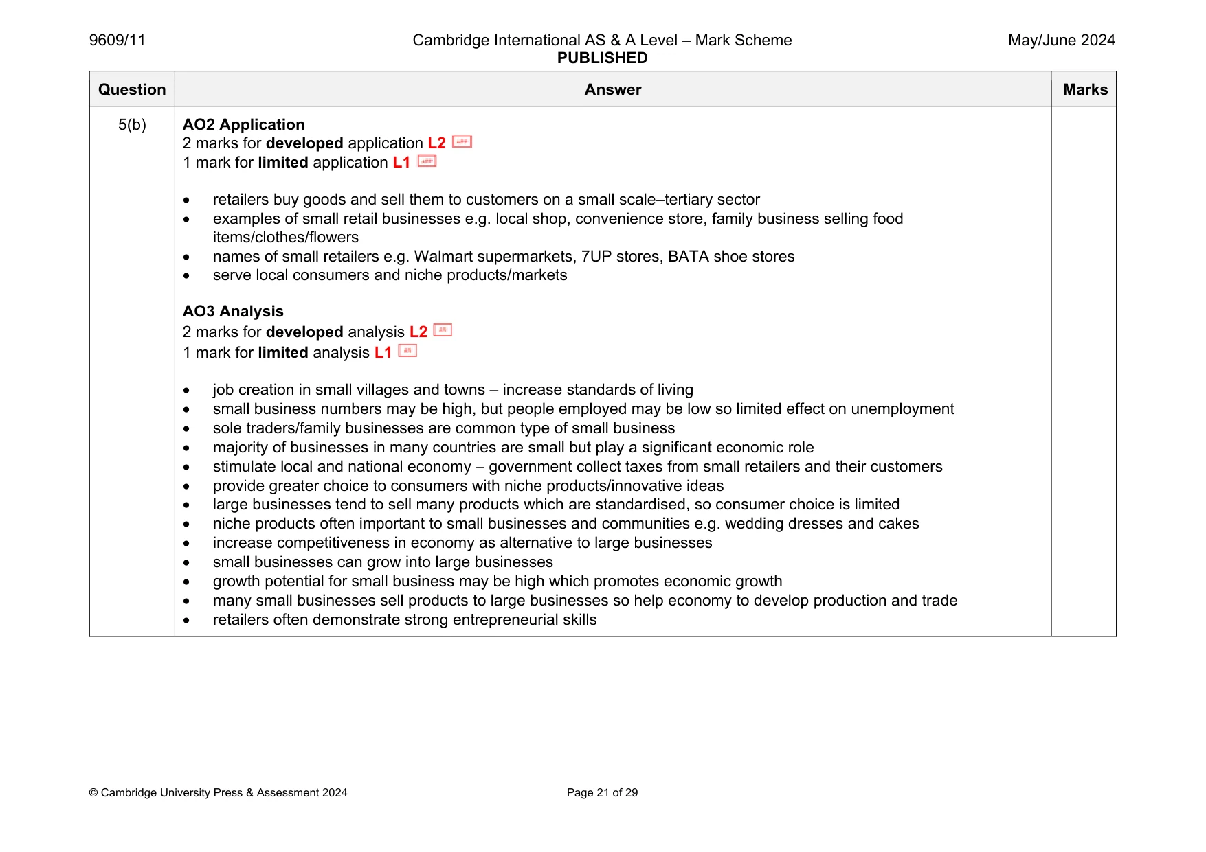 Mark scheme, page 21 of 29