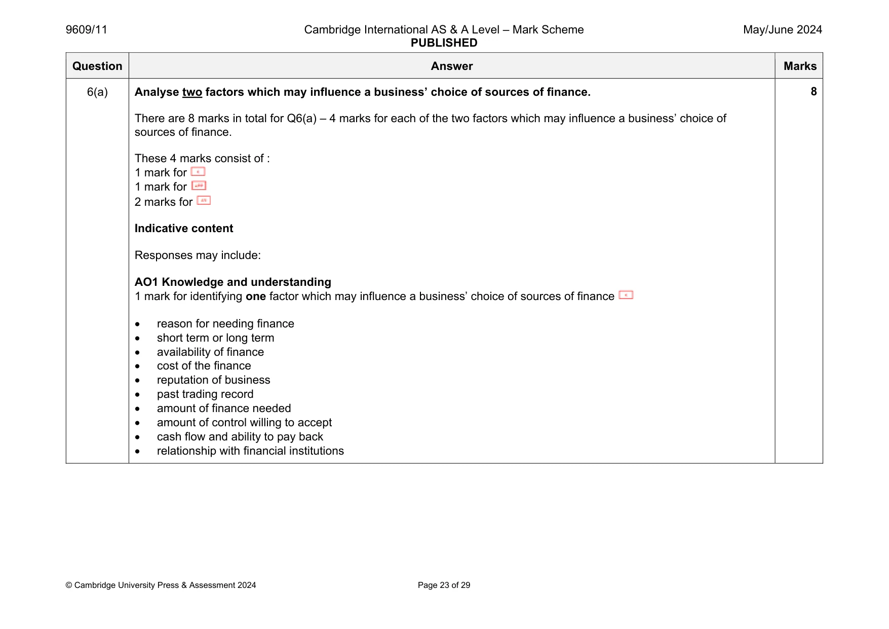 Mark scheme, page 23 of 29