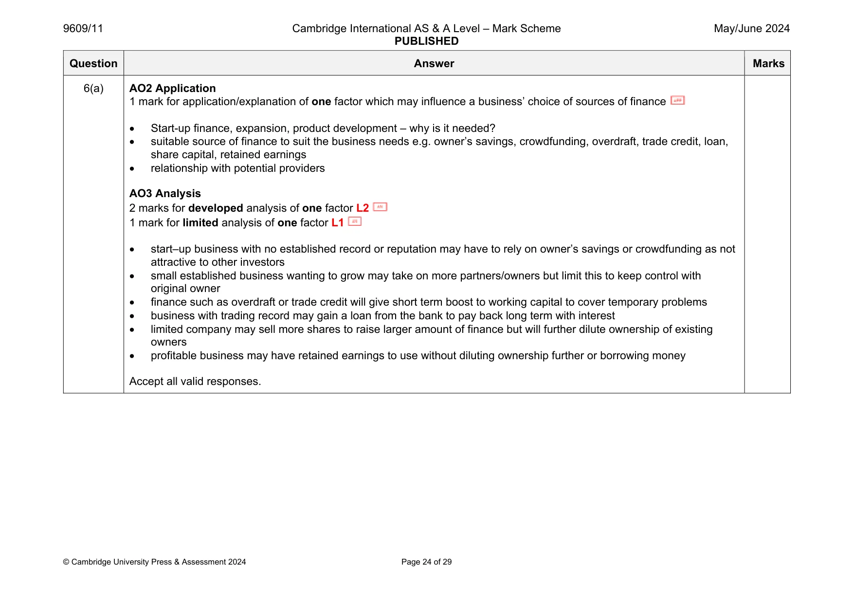 Mark scheme, page 24 of 29