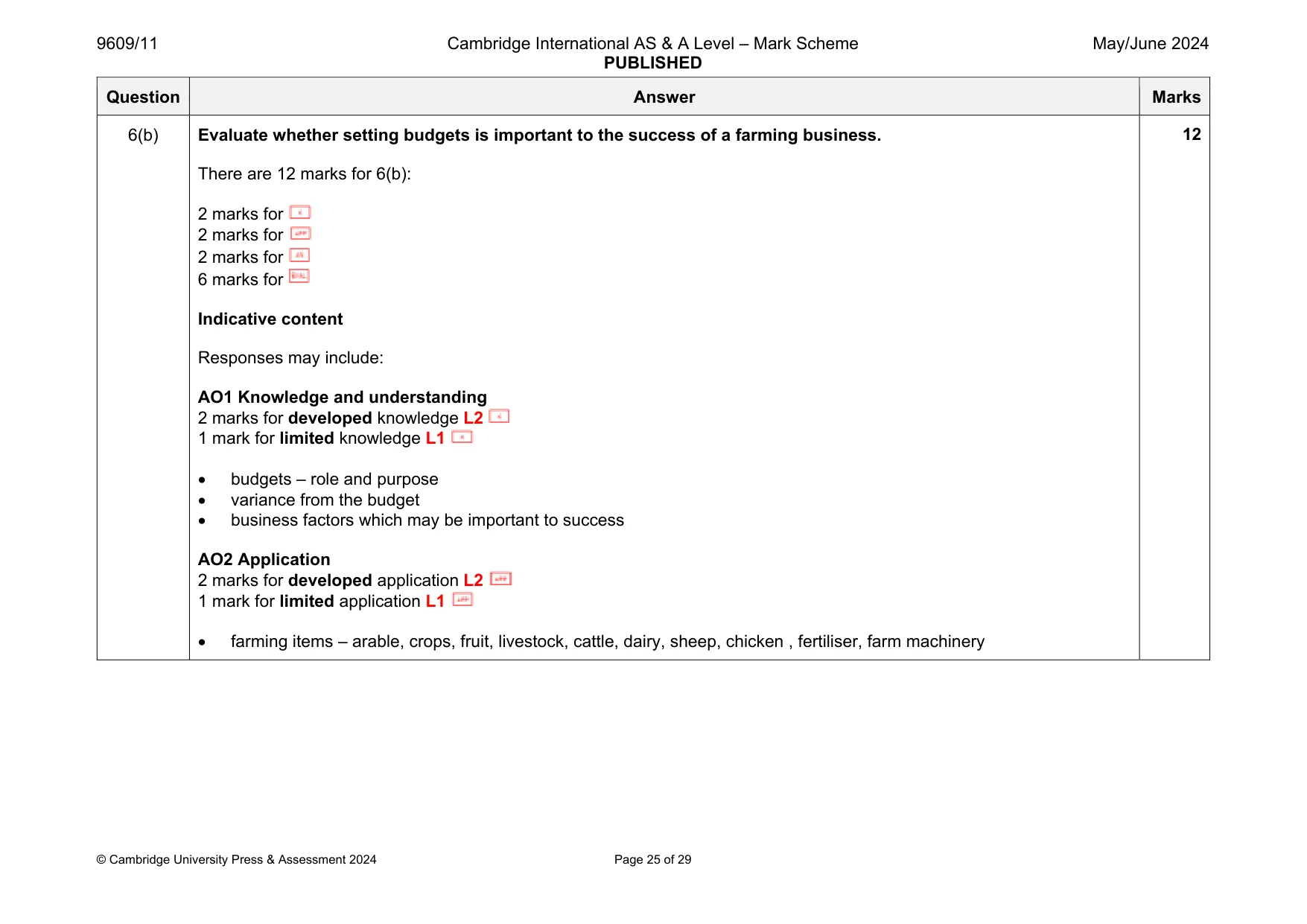 Mark scheme, page 25 of 29