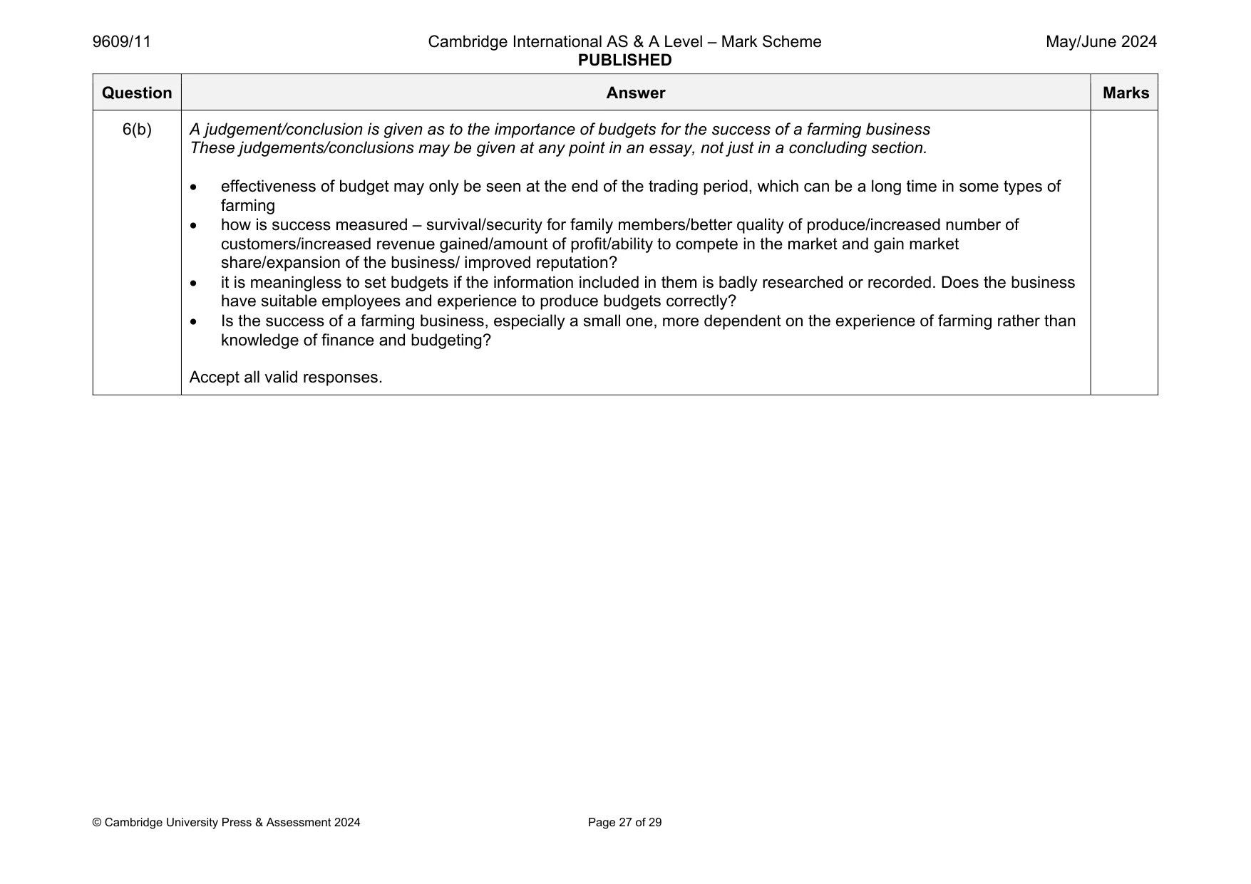 Mark scheme, page 27 of 29