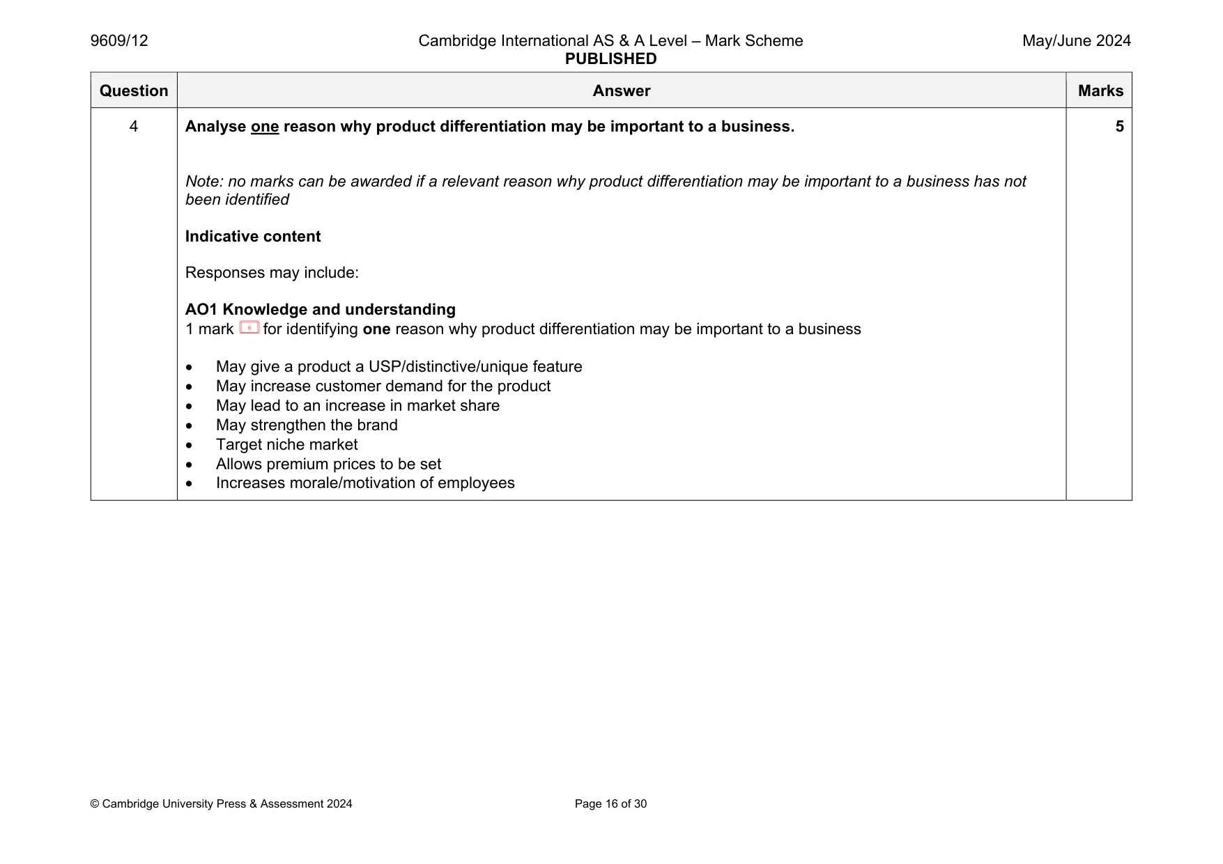 Mark scheme, page 16 of 30