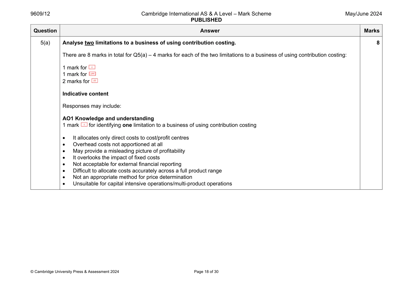 Mark scheme, page 18 of 30