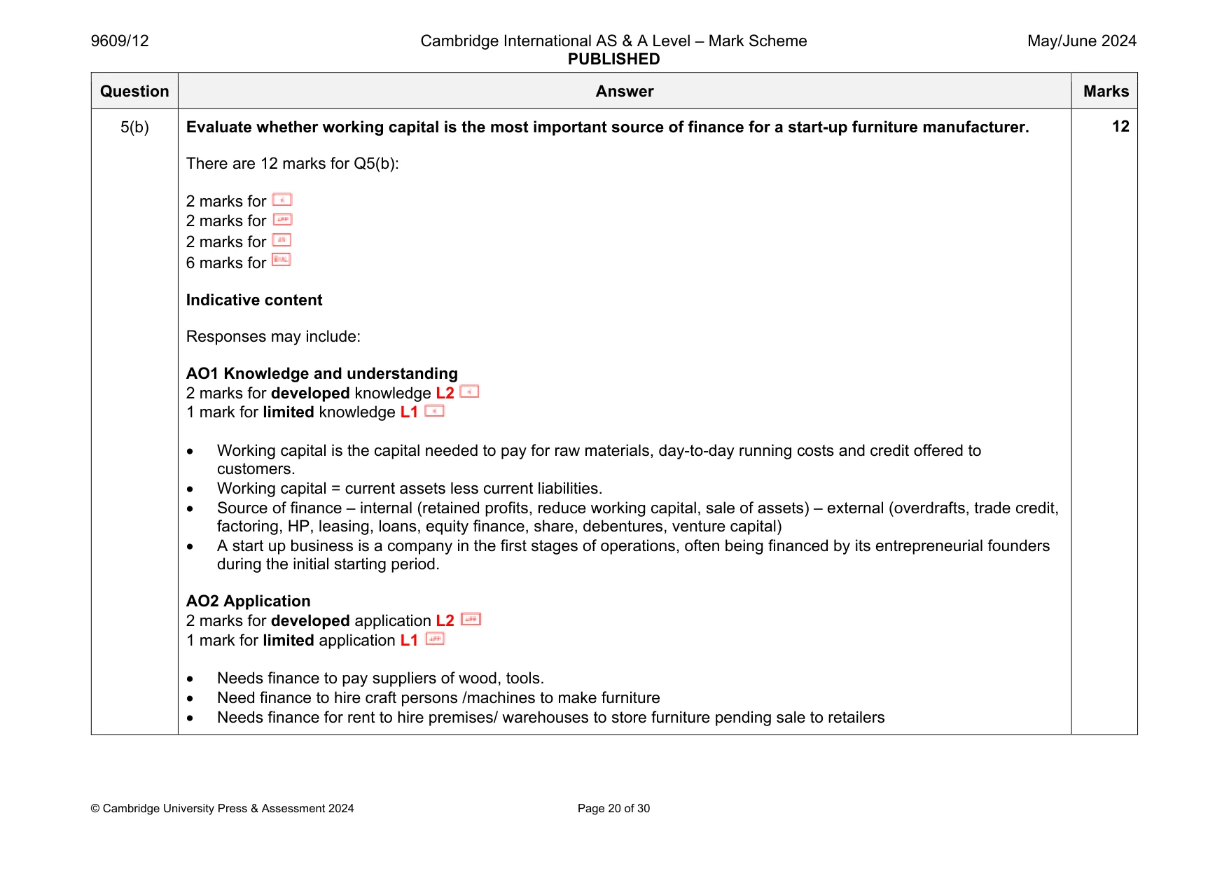 Mark scheme, page 20 of 30