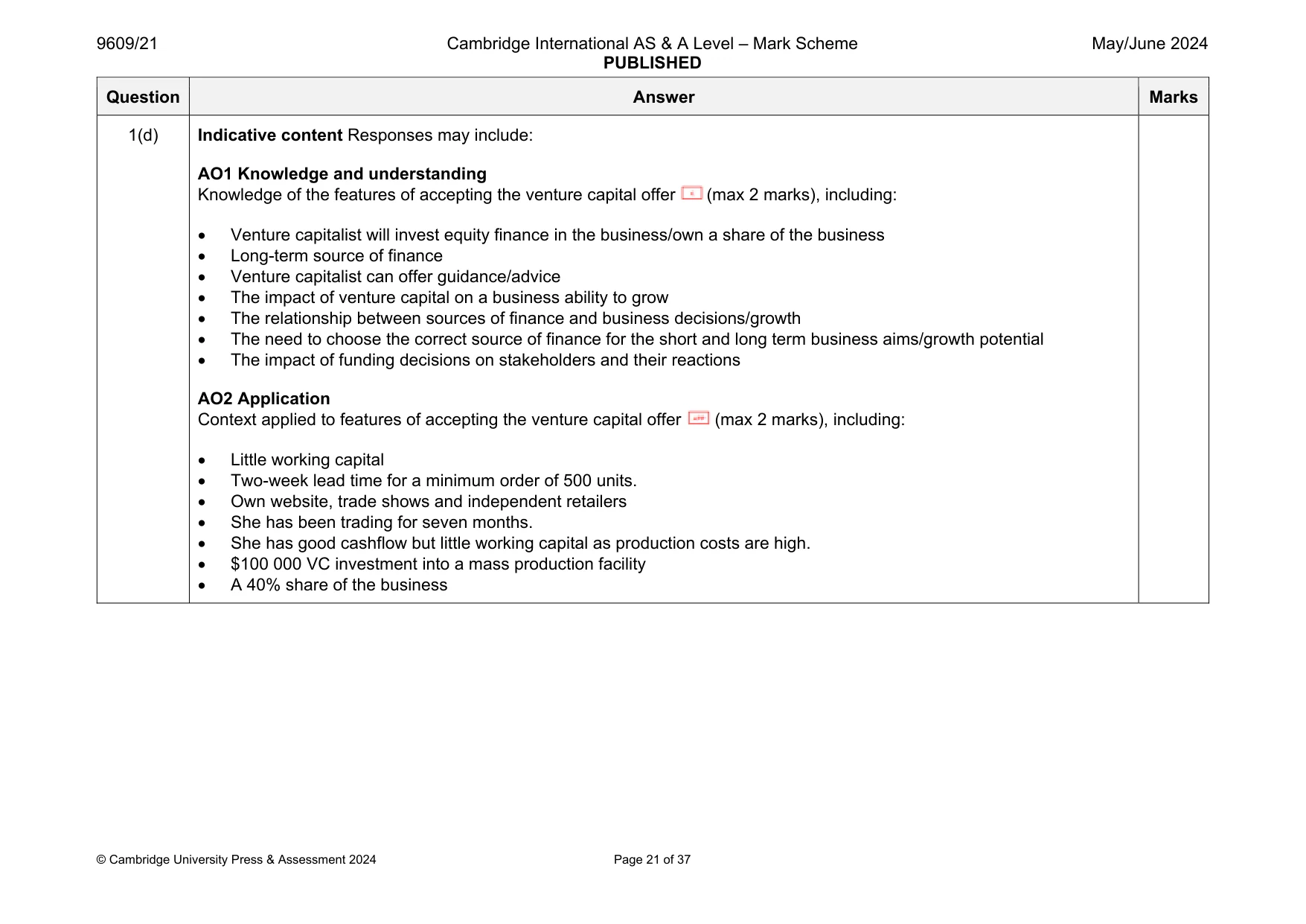 Mark scheme, page 21 of 37