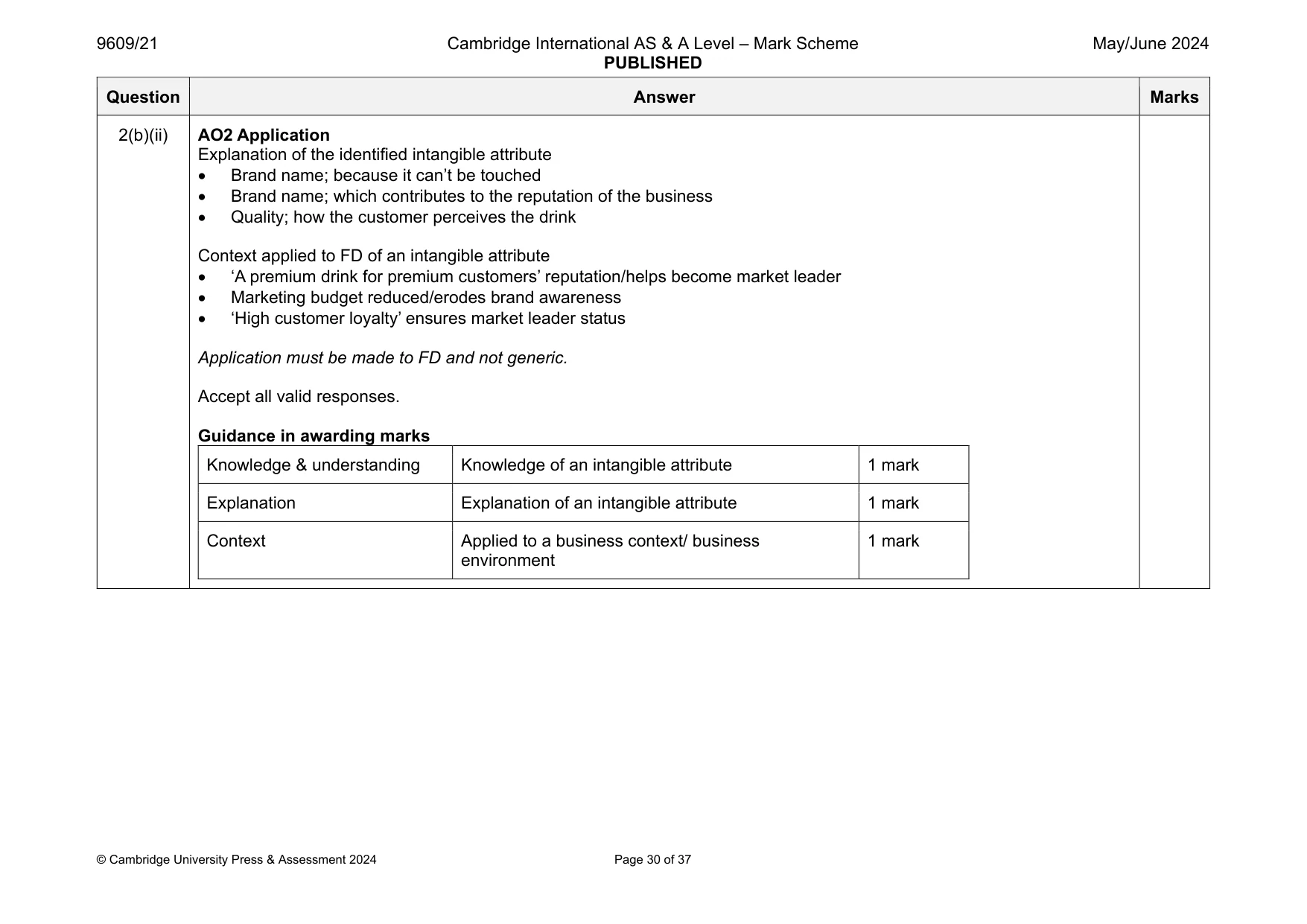 Mark scheme, page 30 of 37