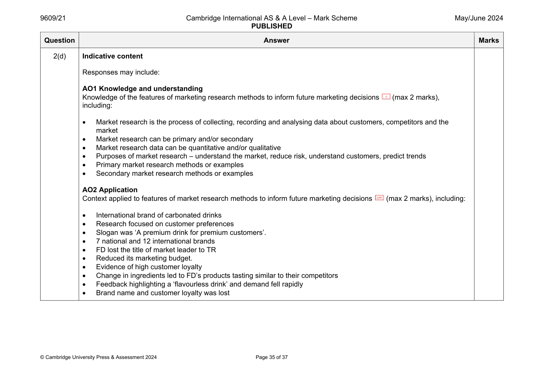 Mark scheme, page 35 of 37