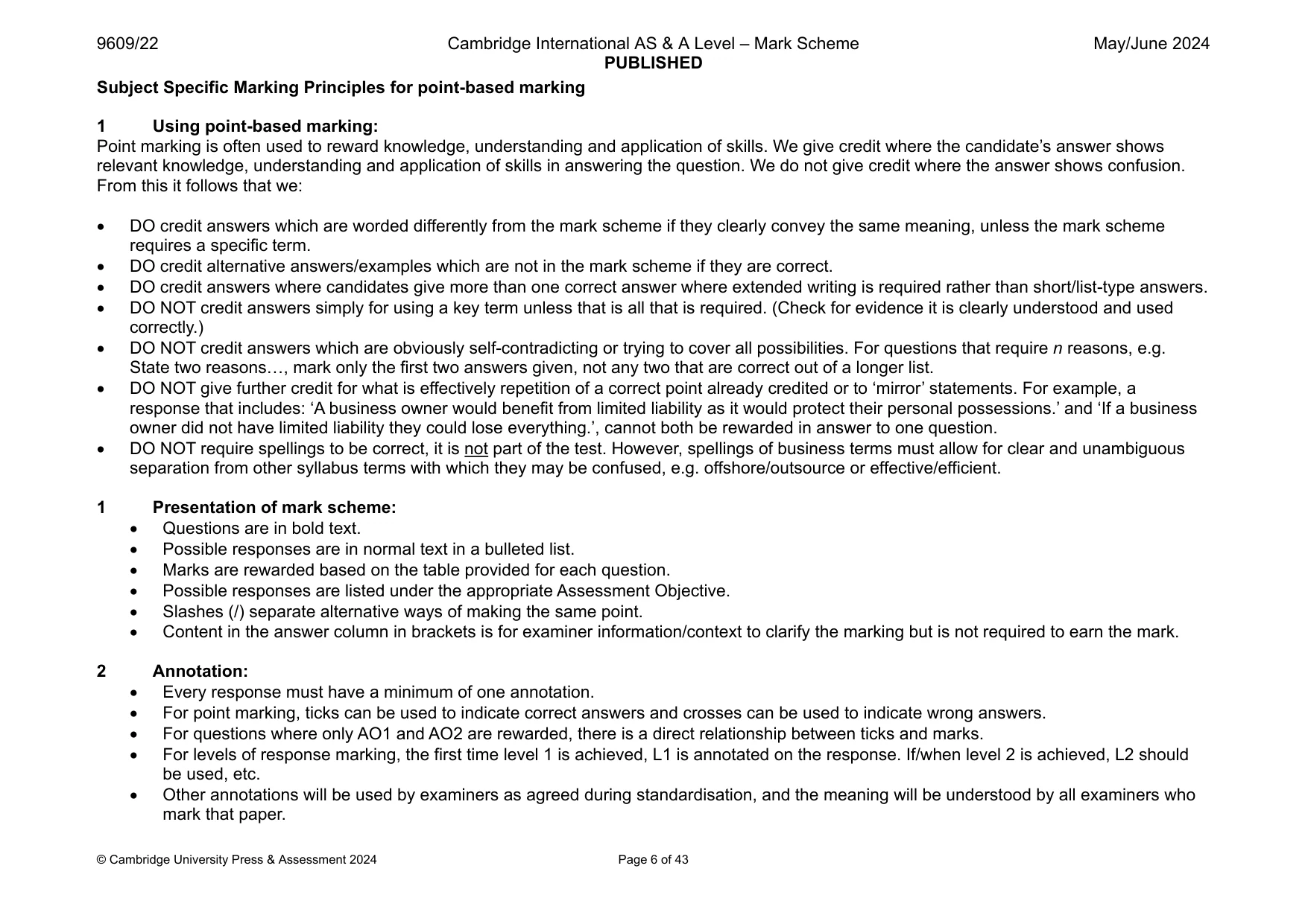 Mark scheme, page 6 of 43
