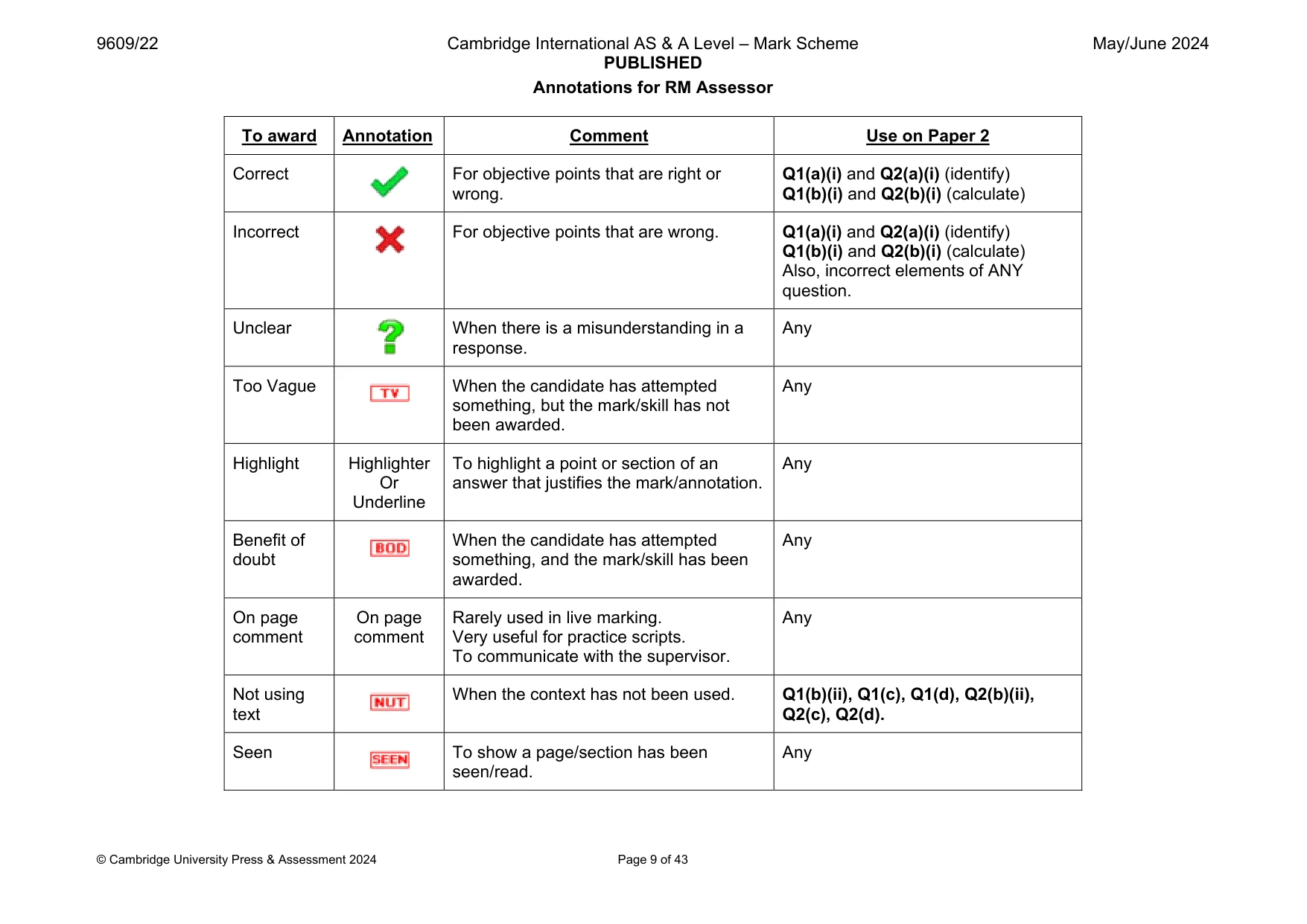 Mark scheme, page 9 of 43