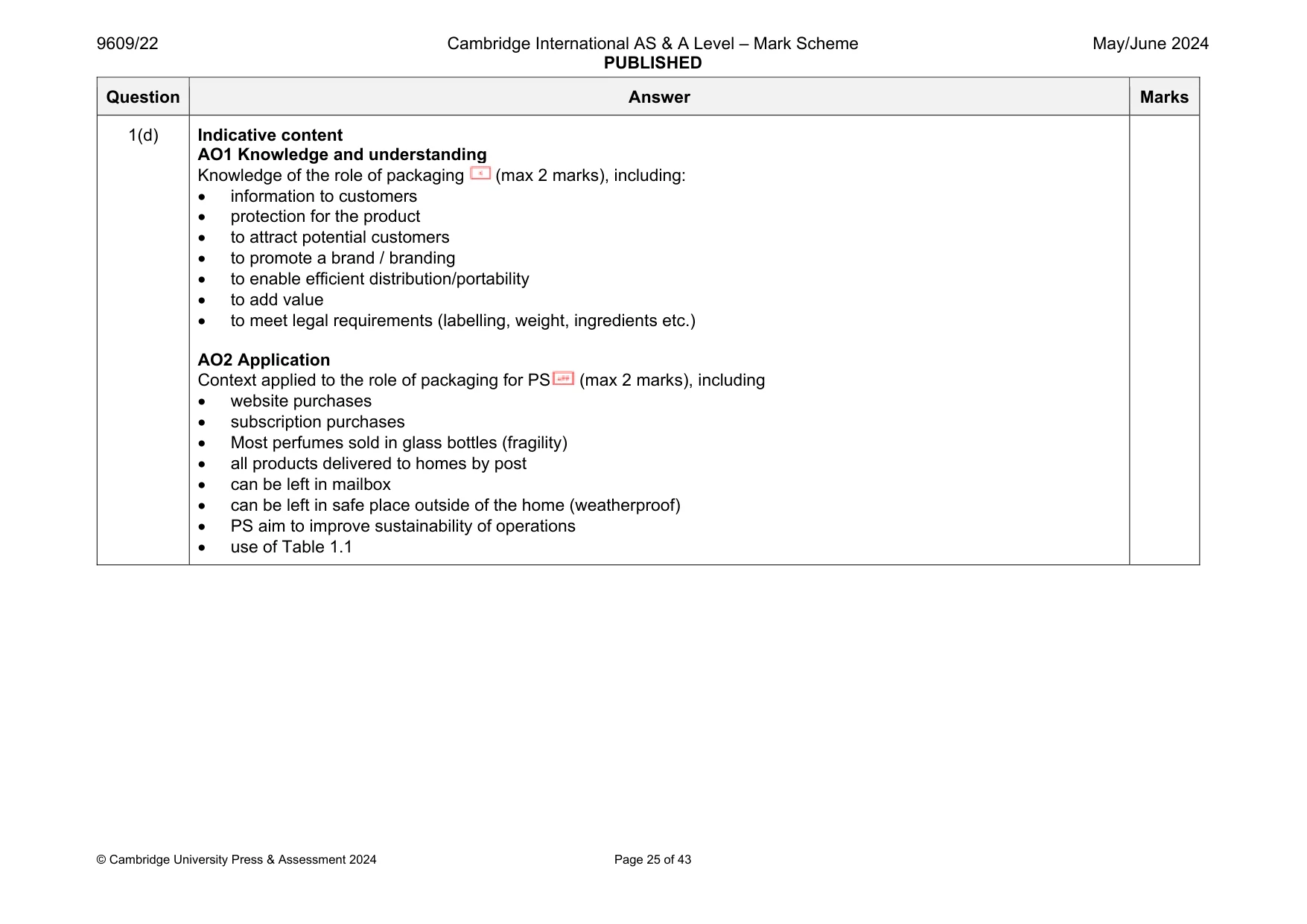 Mark scheme, page 25 of 43