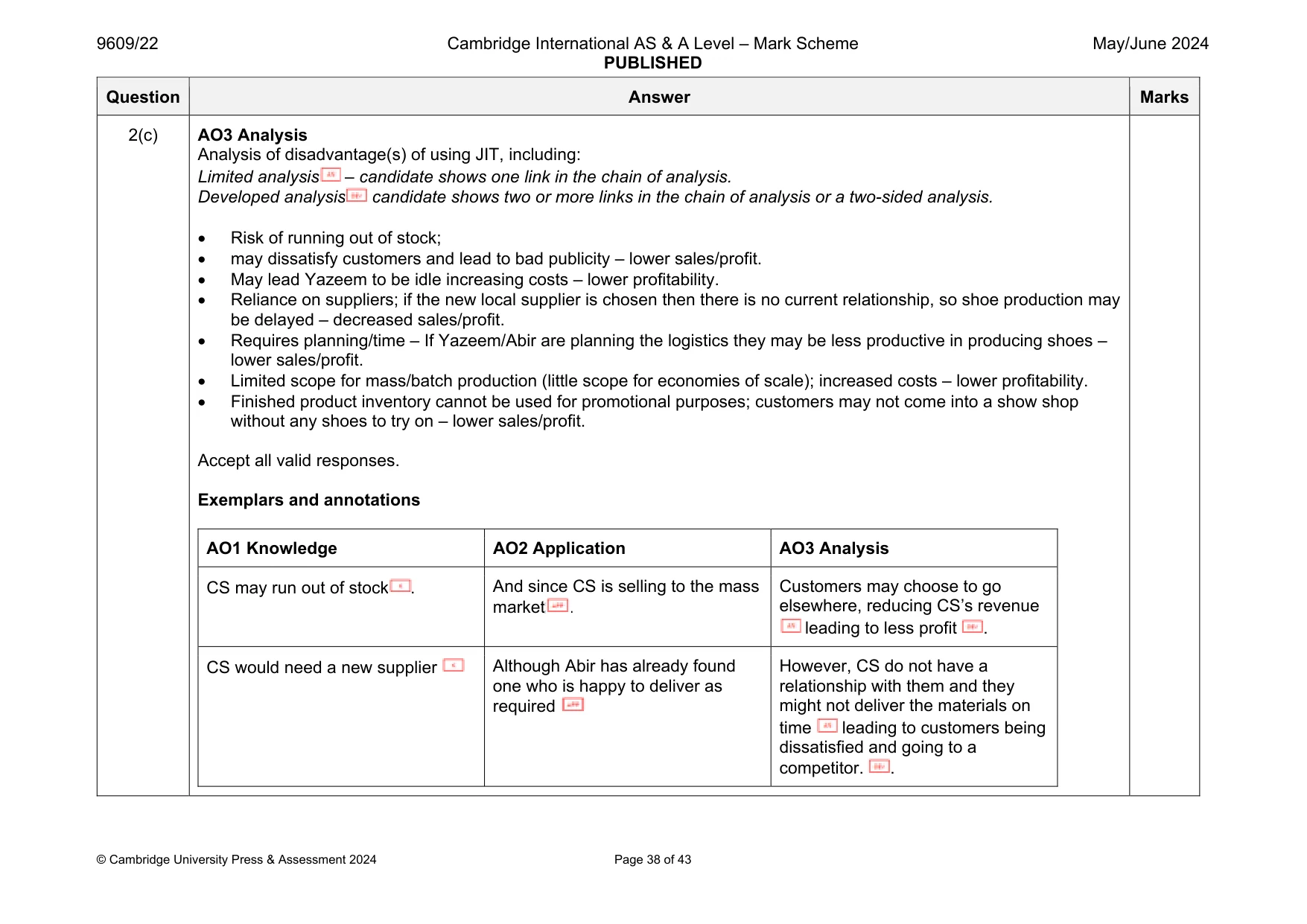 Mark scheme, page 38 of 43
