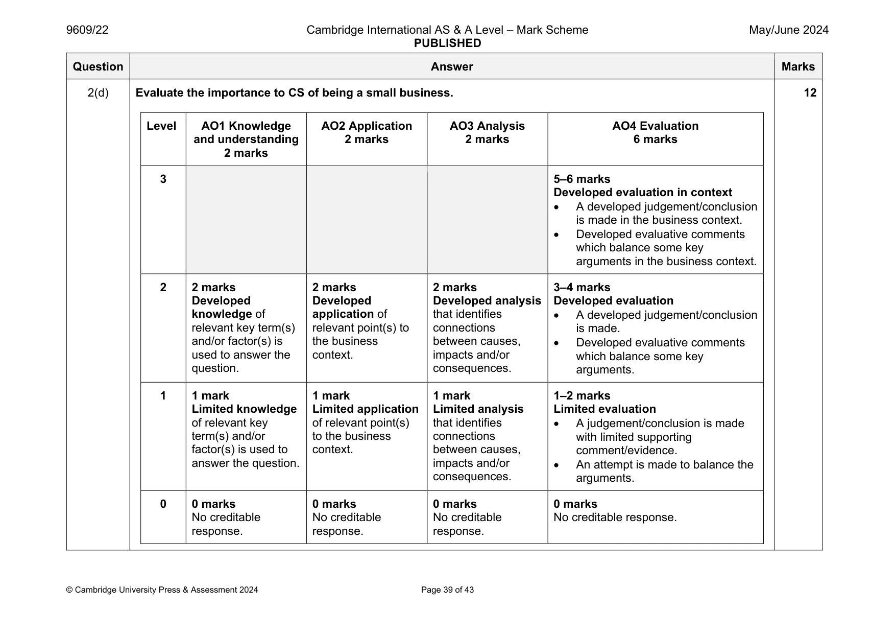 Mark scheme, page 39 of 43