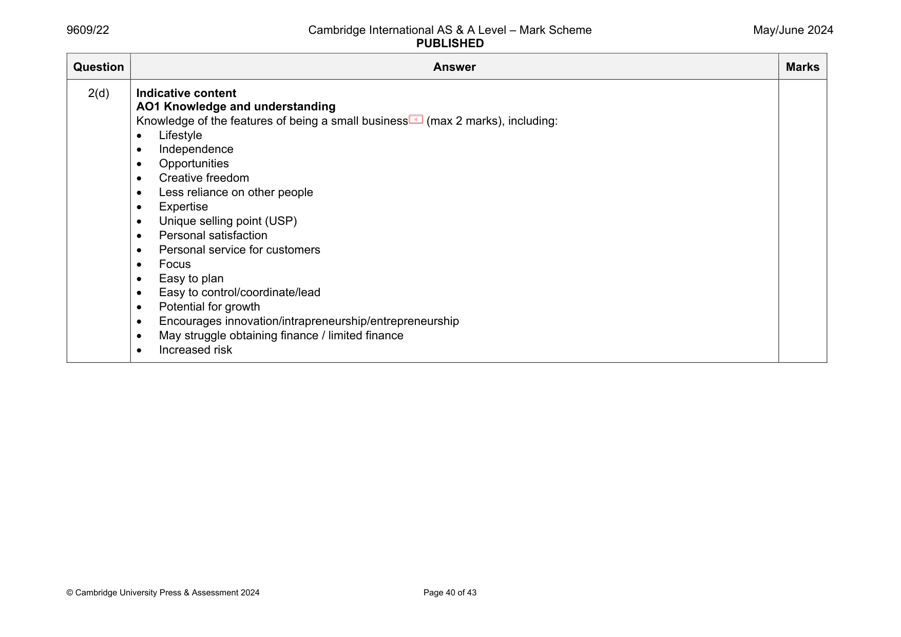 Mark scheme, page 40 of 43