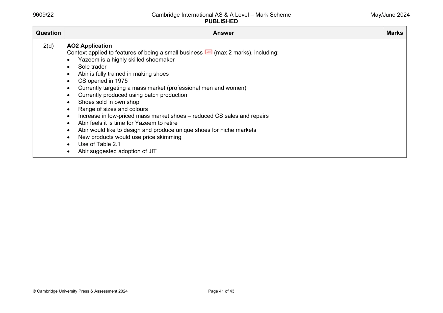 Mark scheme, page 41 of 43
