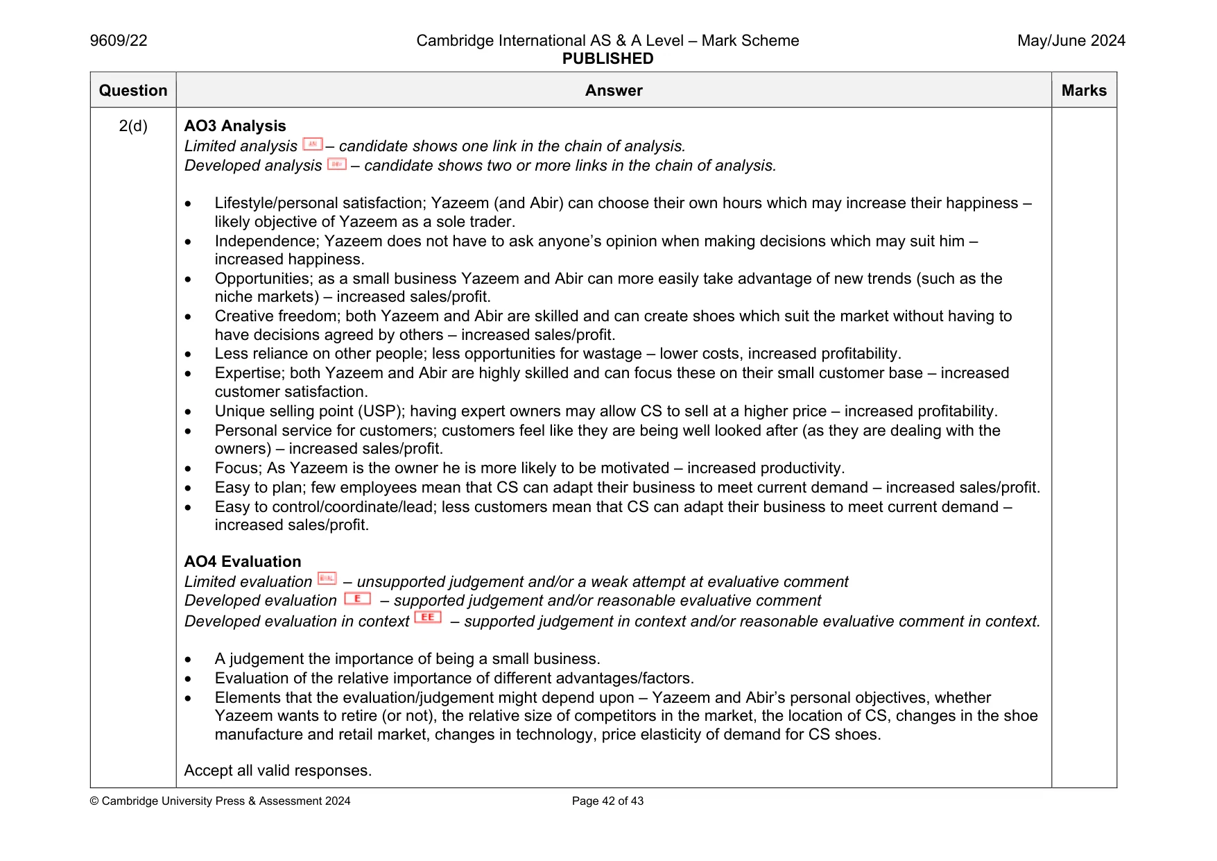 Mark scheme, page 42 of 43