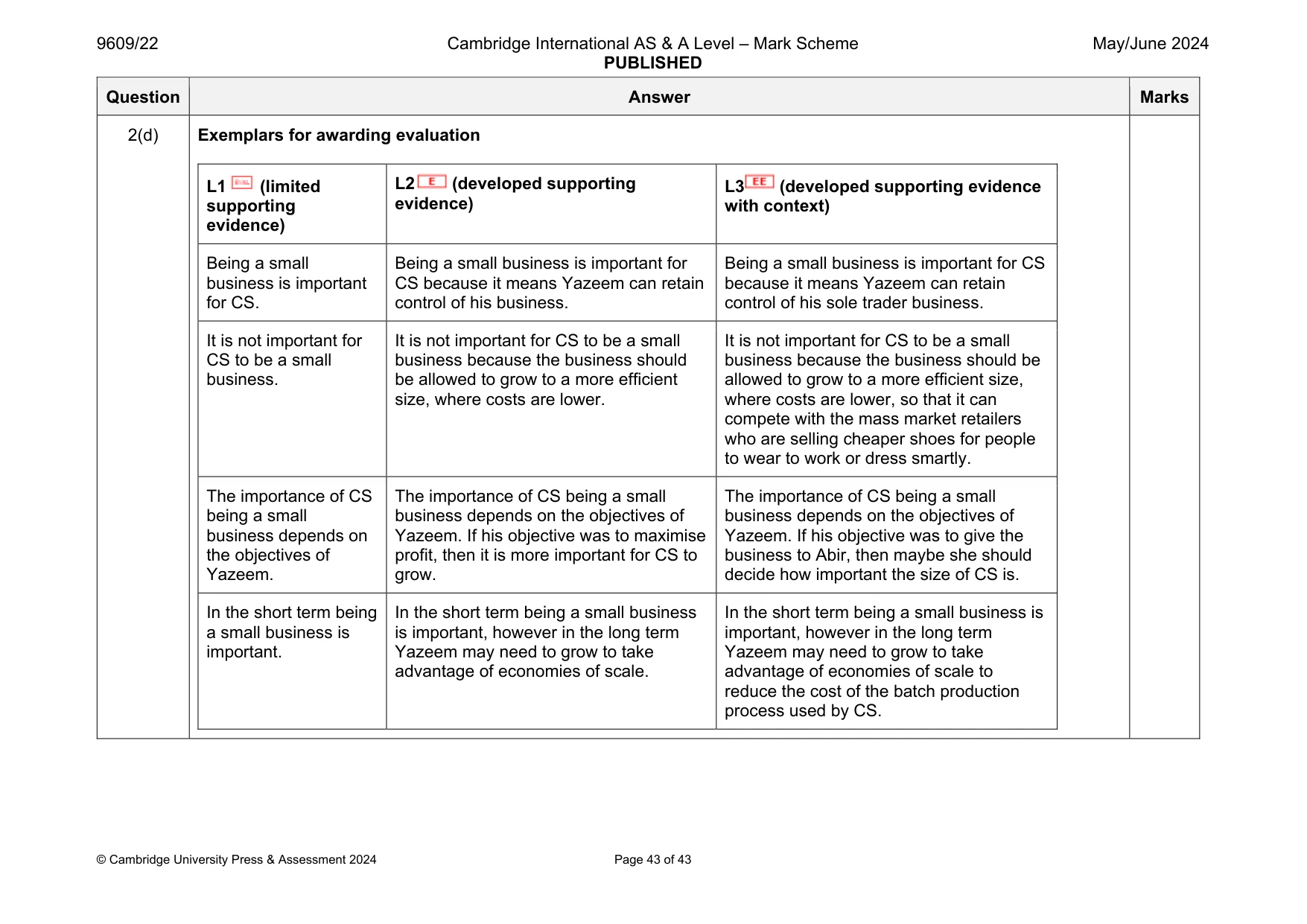 Mark scheme, page 43 of 43