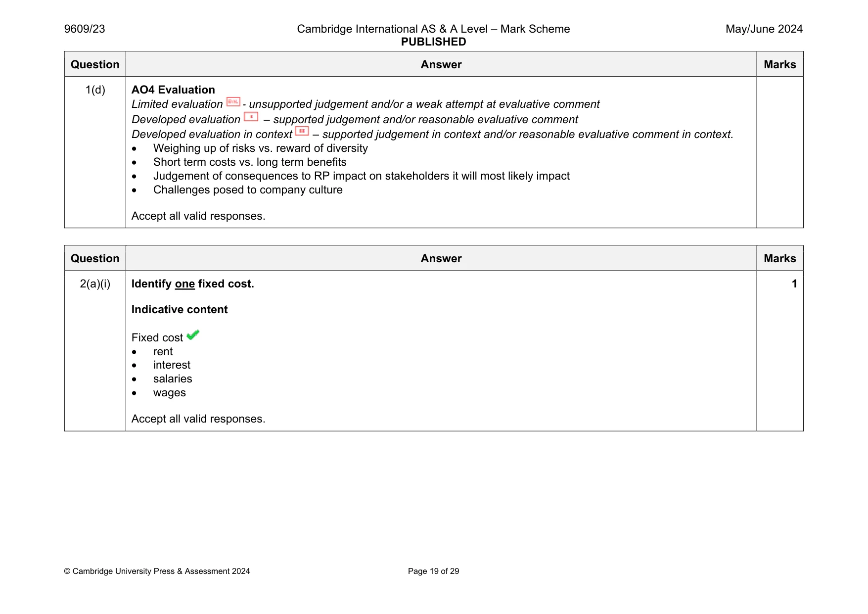 Mark scheme, page 19 of 29