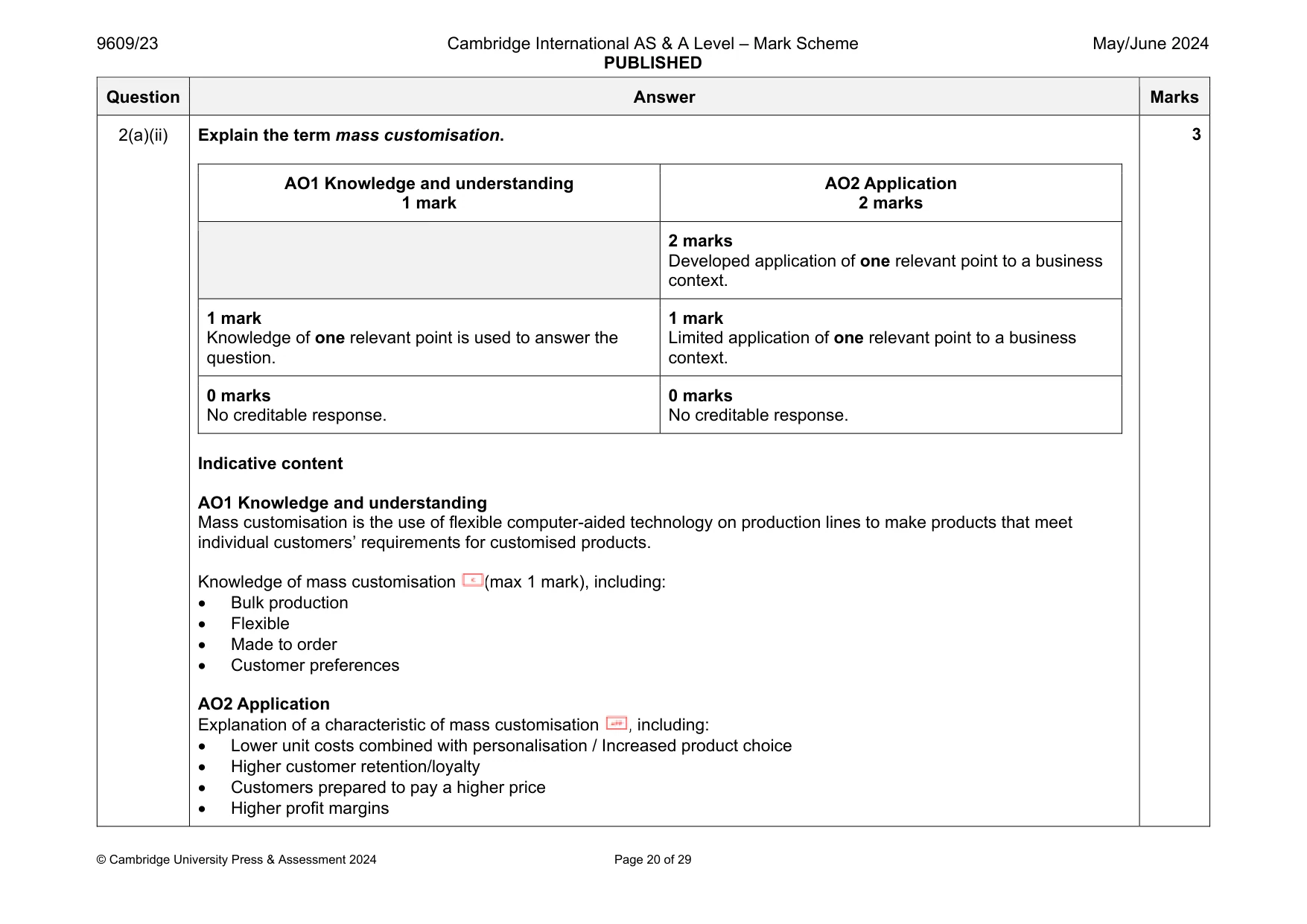 Mark scheme, page 20 of 29