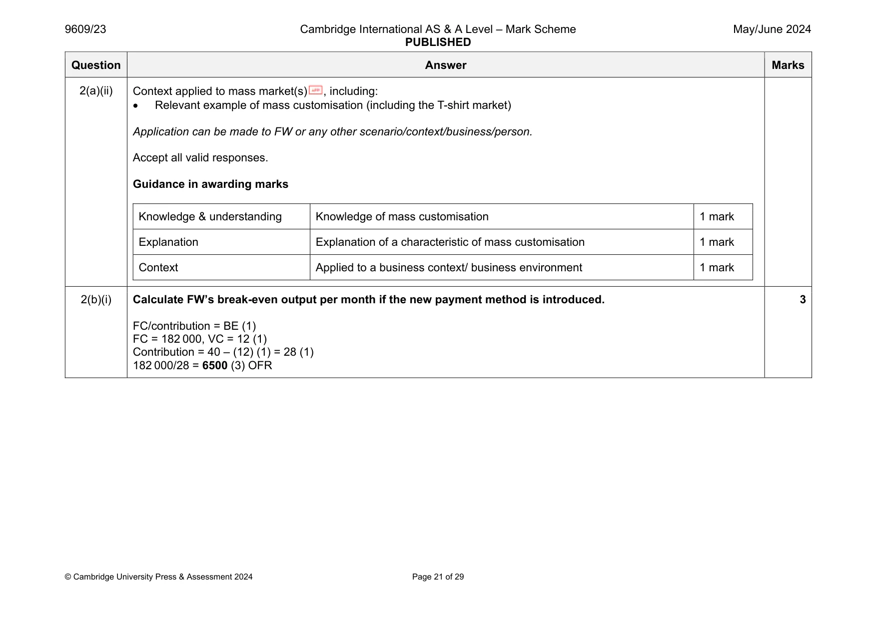 Mark scheme, page 21 of 29